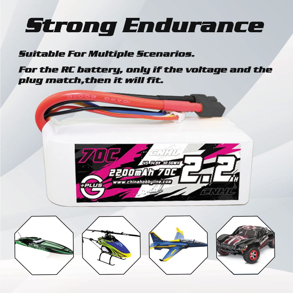 CNHL 4S Lipo Battery 2200mAh 70C 14.8V with XT60 Plug - High Performance RC Battery for Cars, Drones, Airplanes, Trucks & Boats - Long Lasting Power for Racing, FPV Flying & RC Hobbies (2 Pack)