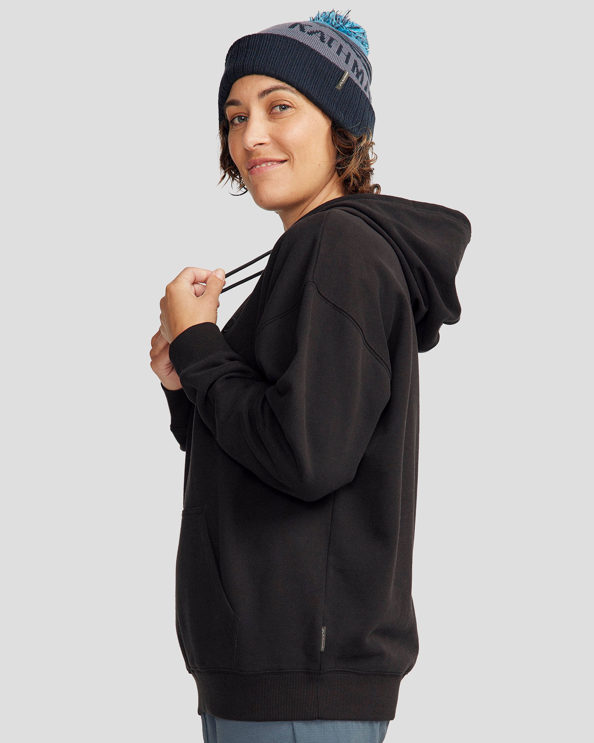 Women's Peak Badge Relaxed Hoodie - Black Stingray | Soft & Comfortable Pullover Sweatshirt for Casual Wear, Gym & Outdoor Activities