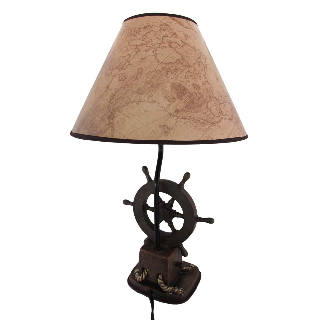 Captain's Destiny: Set of 2 Nautical Ship Wheel Resin Table Lamps with Anchor Shades - 19