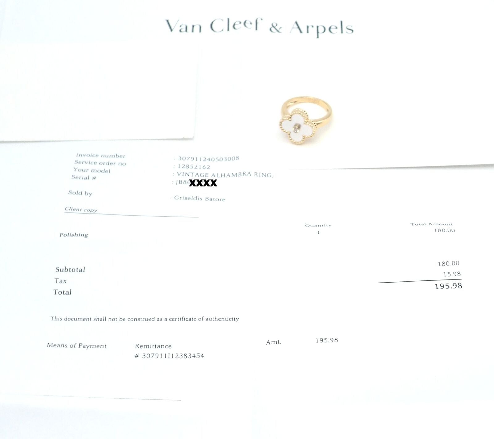 Van Cleef & Arpels Vintage Alhambra 18k Yellow Gold Mother of Pearl Diamond Ring - Luxury Jewelry for Women, Elegant Gift for Anniversary & Special Occasions
