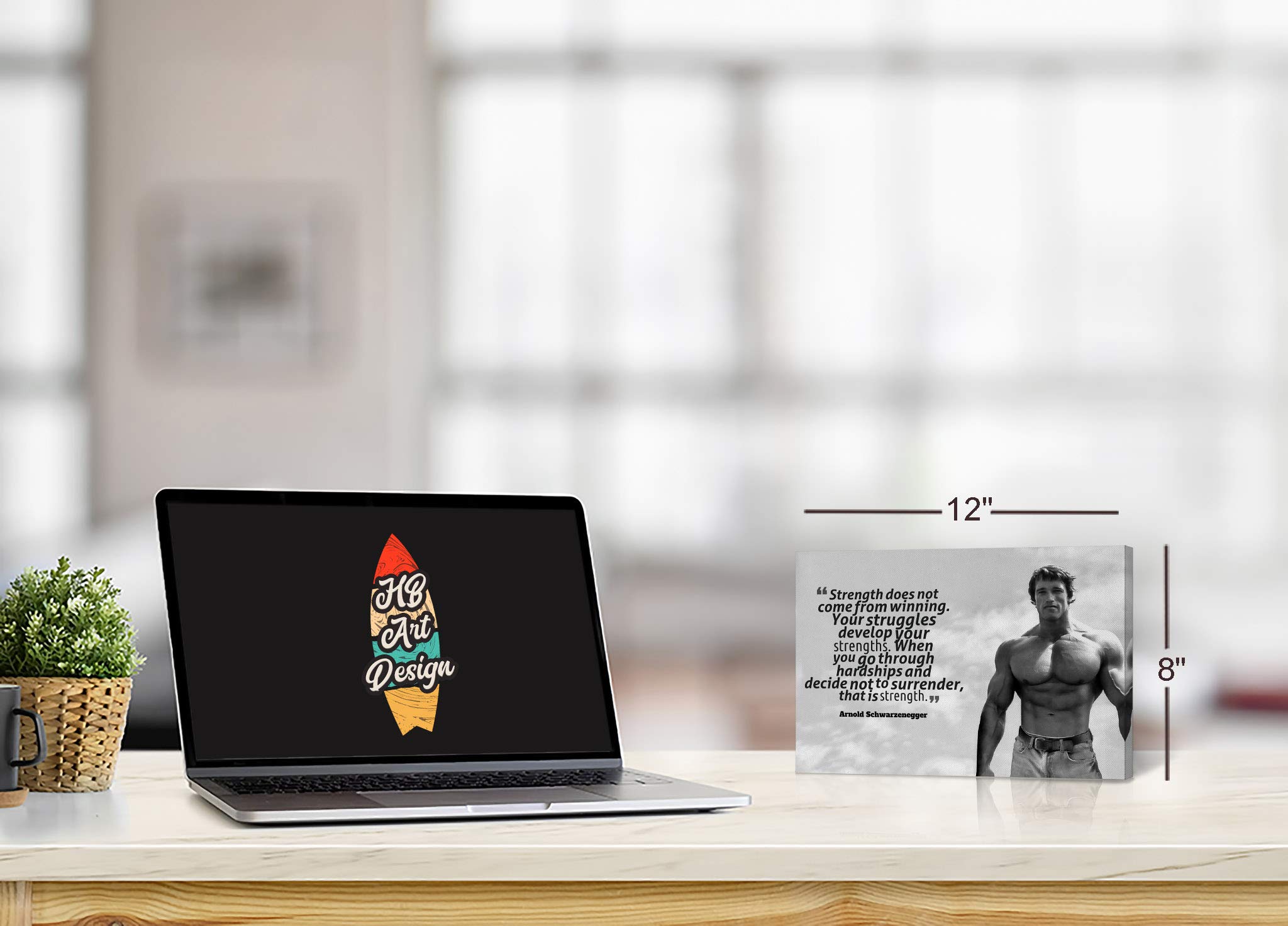 HB Art Design Arnold Schwarzenegger Motivational Canvas Wall Art - 'Strength' Inspirational Quote in Black & White (30x40 inches) - Perfect for Gym, Home Office, Living Room & Bedroom Decor