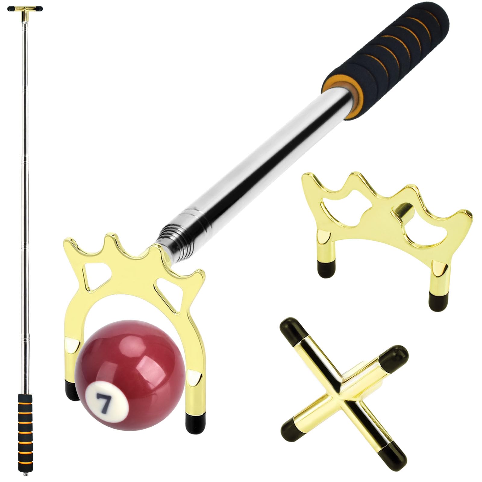 Retractable Billiards Cue Bridge Stick - 3 Pcs Removable Bridge Heads, Adjustable Snooker Pool Cue Accessory for Game & Competition, Perfect for Practice & Professional Play