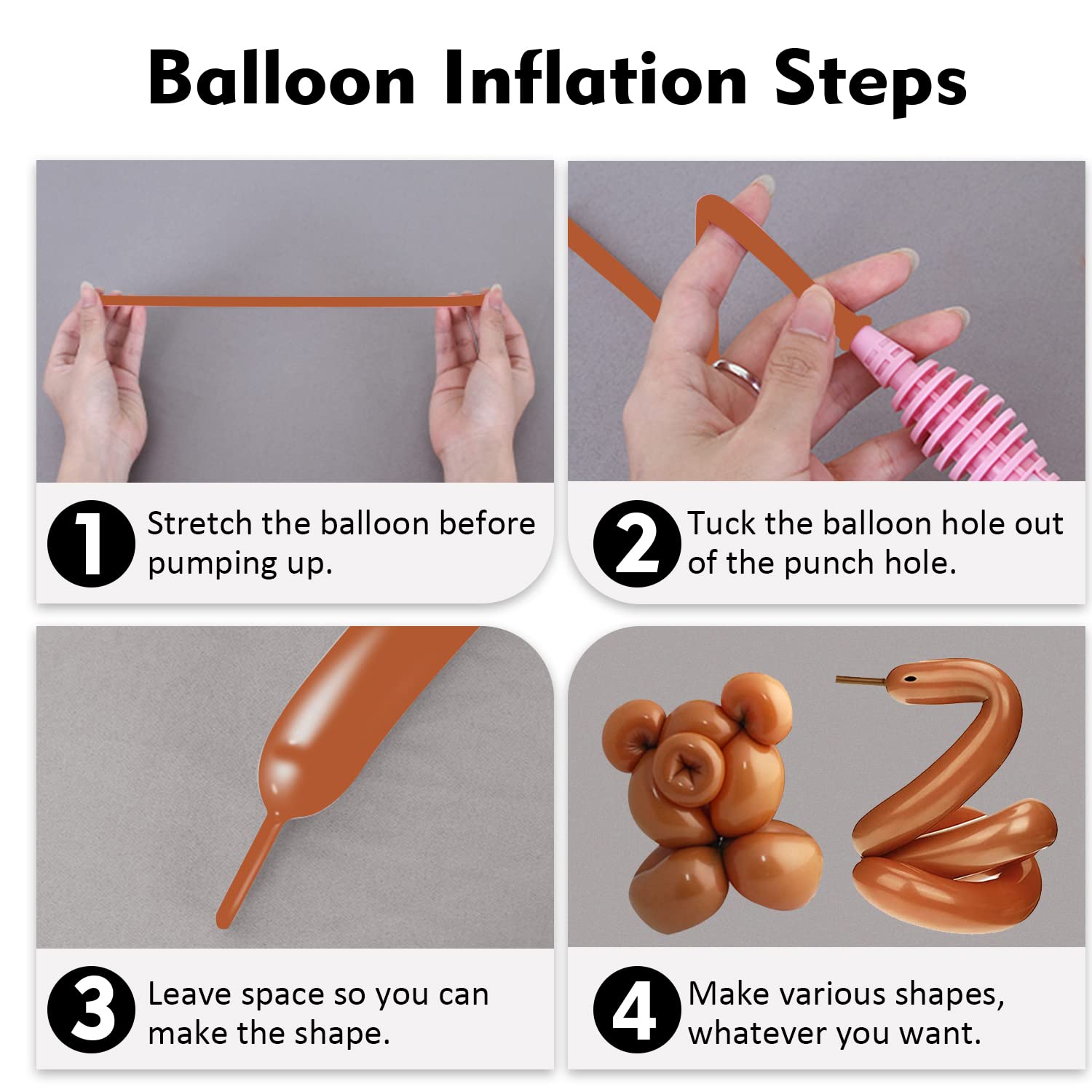100PCS 260Q Brown Balloons for Twisting - Thickened Latex Animal Balloons for Magic Modeling, Birthday Parties, Clown Performances & DIY Decorations - Perfect for Kids Crafts, Party Favors and Balloon Art