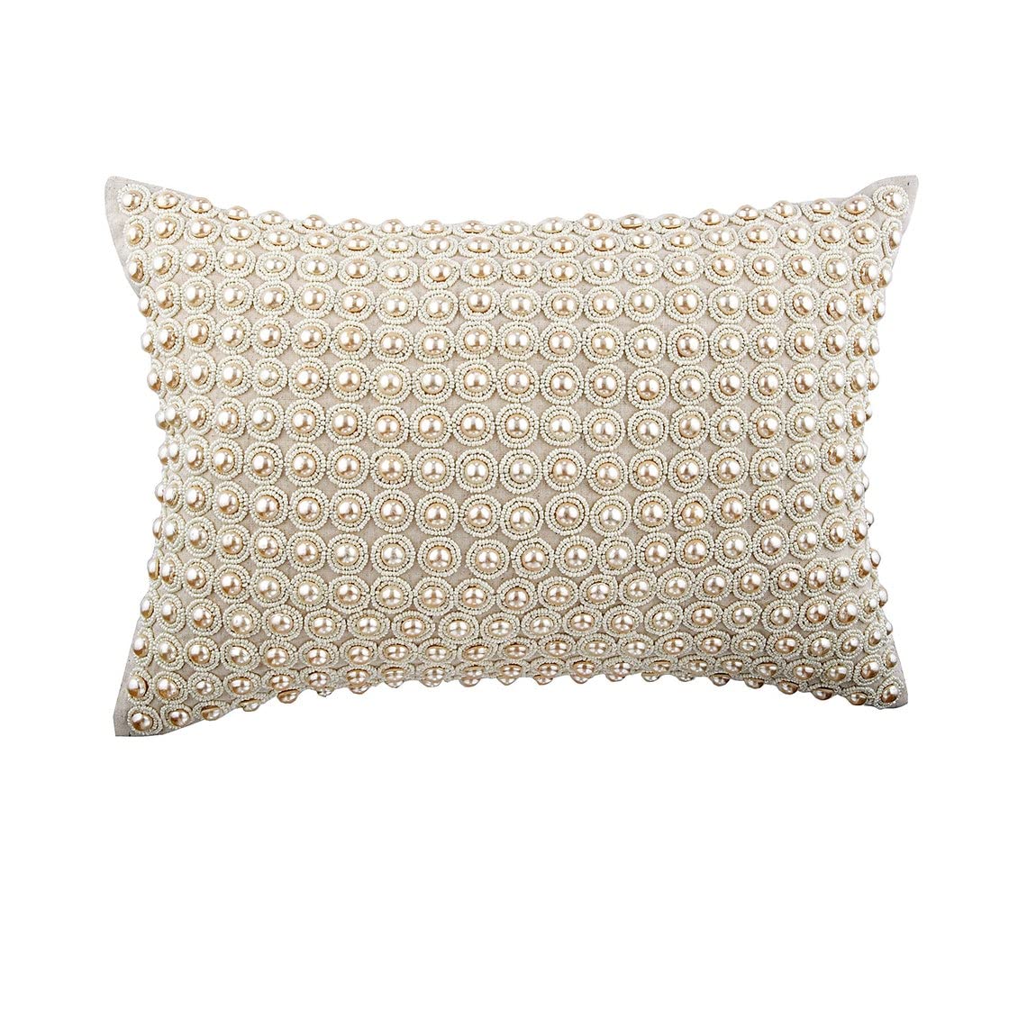 Decorative Linen Throw Pillow Cover 20x36 Inch (50x90 cm) - Pearl Embroidered Rectangle Lumbar Pillow for Couch, Sofa & Bed - Natural Home Decor - Perfect for Living Room, Bedroom & Nursery