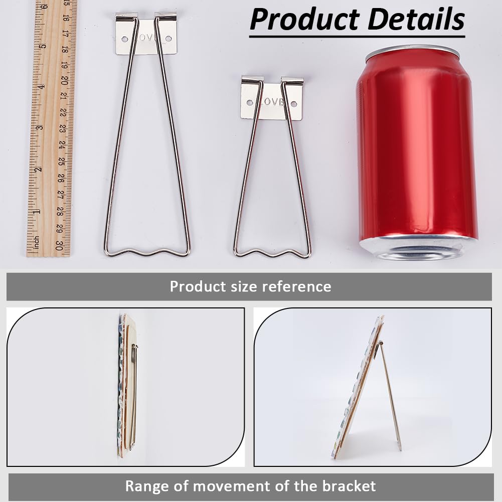 FINGERINSPIRE 12-Pack 2-Style Photo Frame Easel Stands - Iron Picture Frame Brackets with 24 Screws (Stainless Steel) - Perfect for Displaying Photos, Artwork, and Certificates at Home or Office