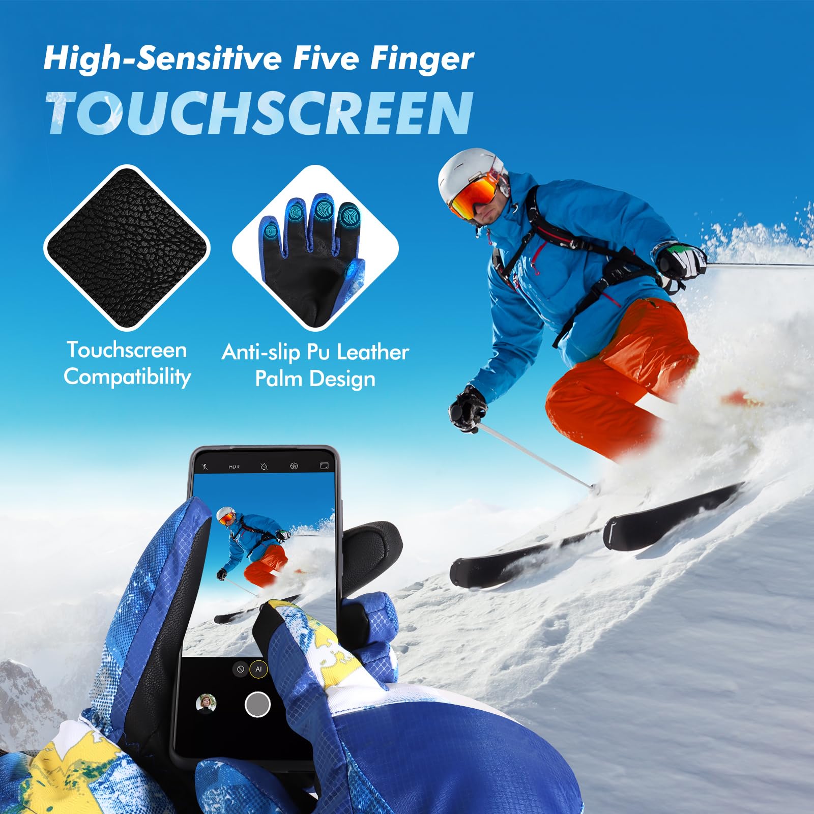 **Waterproof Ski Gloves for Men & Women - Warm Winter Snow Gloves for Skiing, Snowboarding & Outdoor Activities - Breathable Cold Weather Gloves for Extreme Conditions**