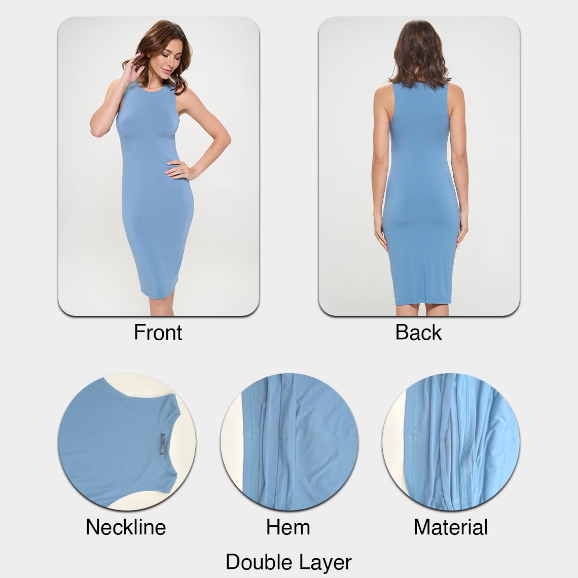Elegant Women's Sleeveless Midi Cocktail Bodycon Dress with Round Neck - Perfect for Formal Events, Wedding Guest Outfits, Parties & Evening Occasions | Flattering Fit for Night Out, Date Night & Special Celebrations
