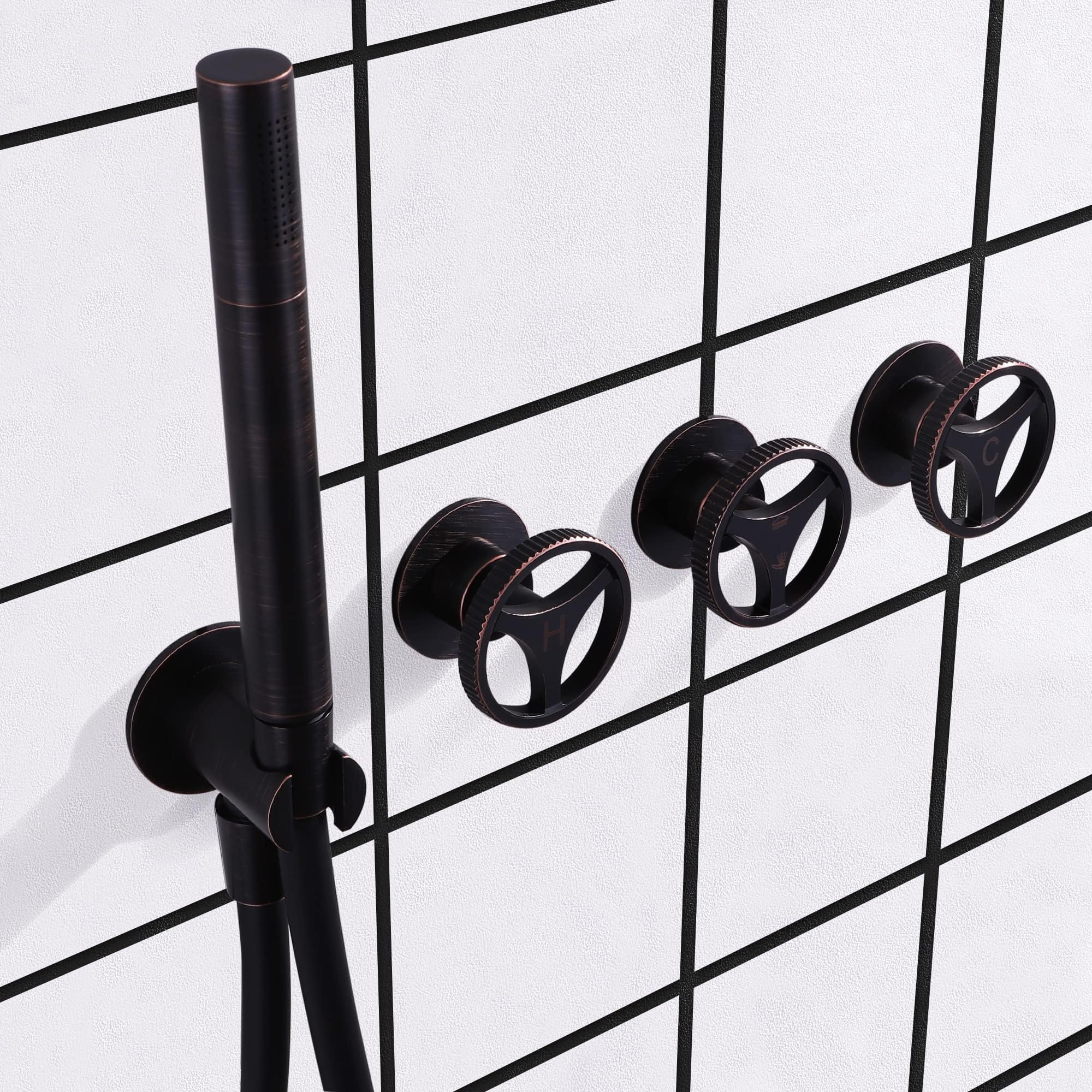SKOWLL 10 Inch Black Rainfall Shower Faucet Set - 3 Handle Wall Mount Shower System with 2 Function Valve, Oil Rubbed Bronze Finish | Perfect for Modern Bathroom Renovation & Spa-Like Shower Experience