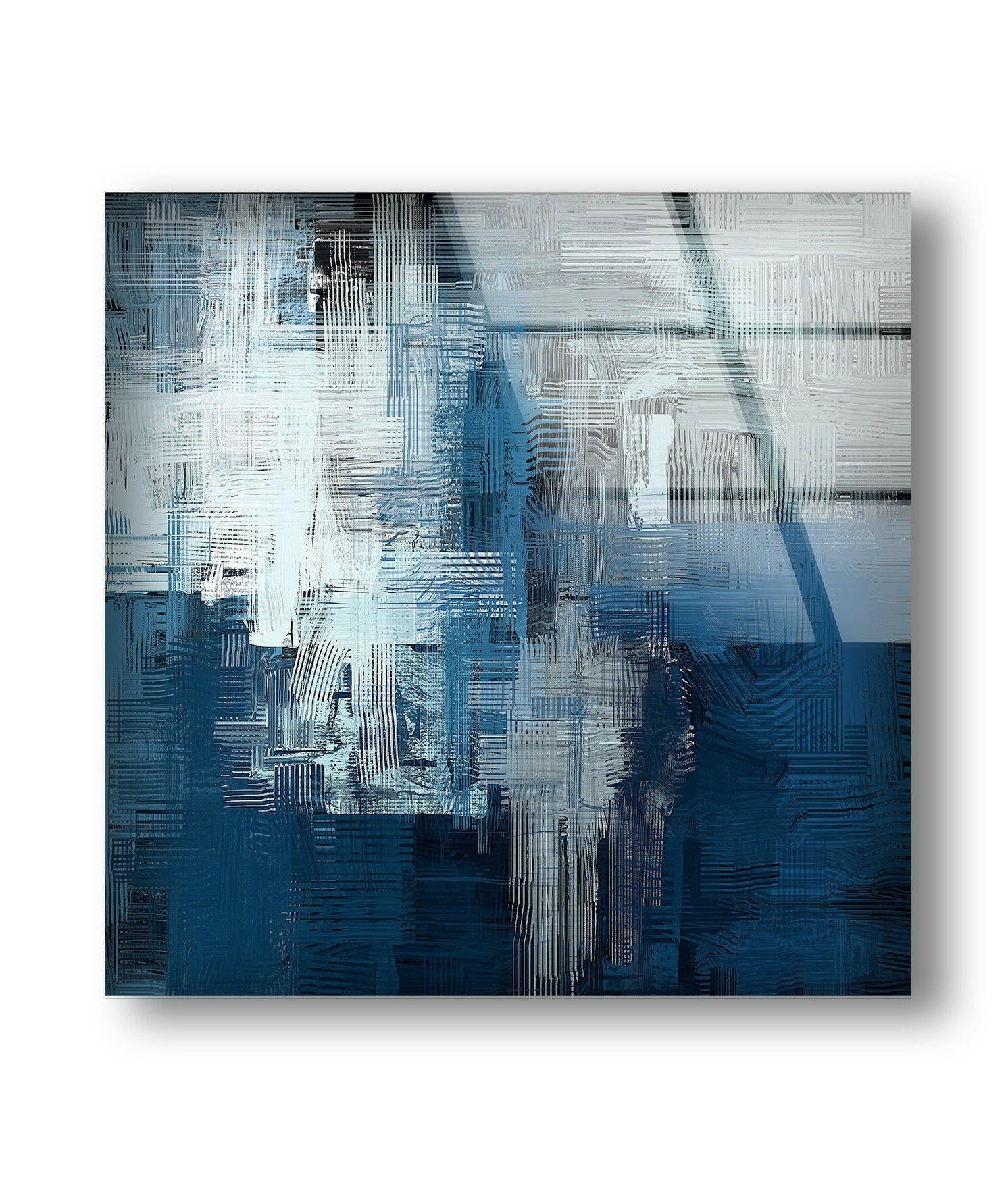 Blue Ink Abstract Glass Wall Art - Modern Handmade Glass Painting for Home & Office Decor - Perfect for Living Room, Bedroom, or Office Wall Decor