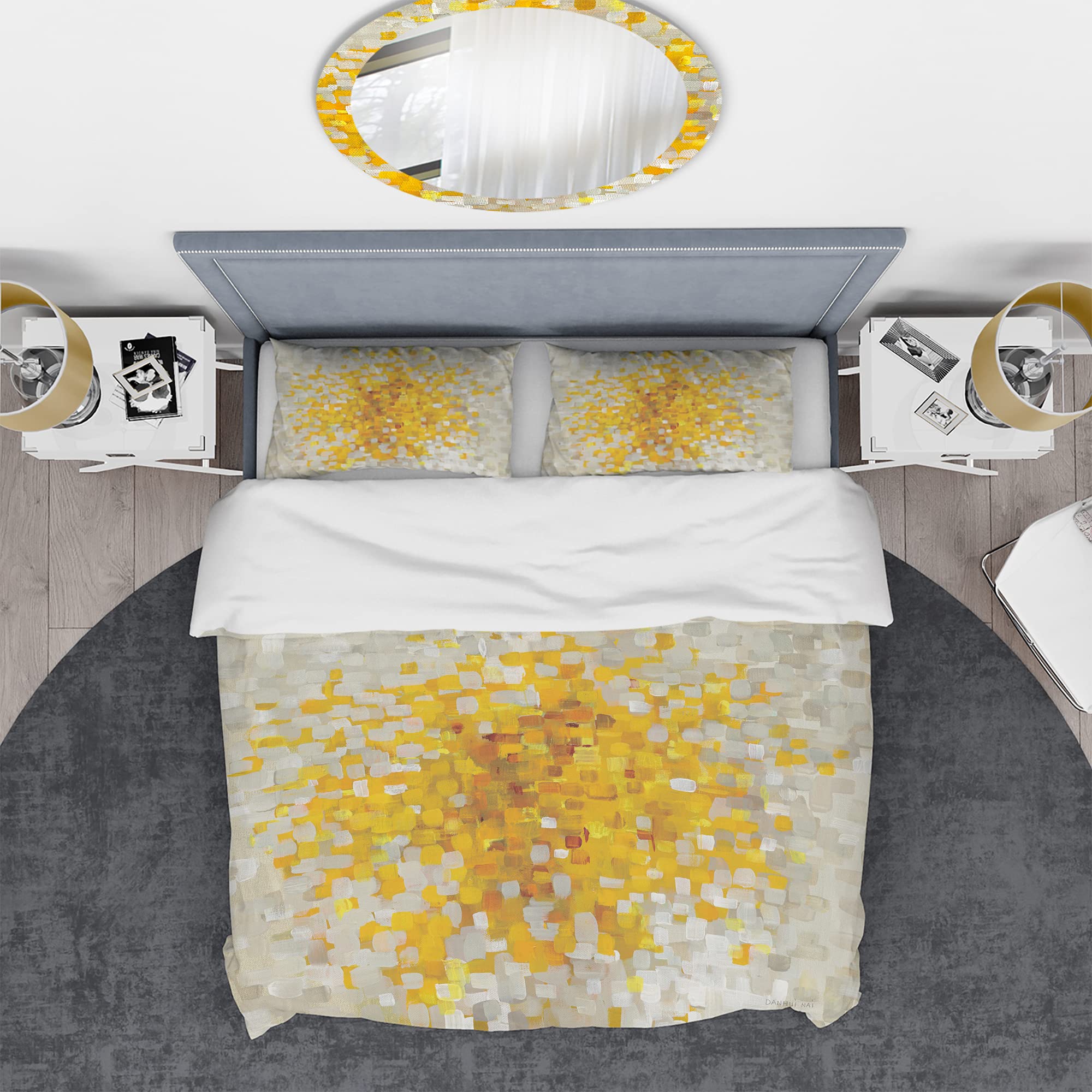 DesignQ Glam Yellow Explosion Blocks Modern Duvet Cover Set - King Size 3-Piece Abstract Bedding | Soft All-Season Contemporary Comforter Cover for Master Bedroom & Guest Room Decor