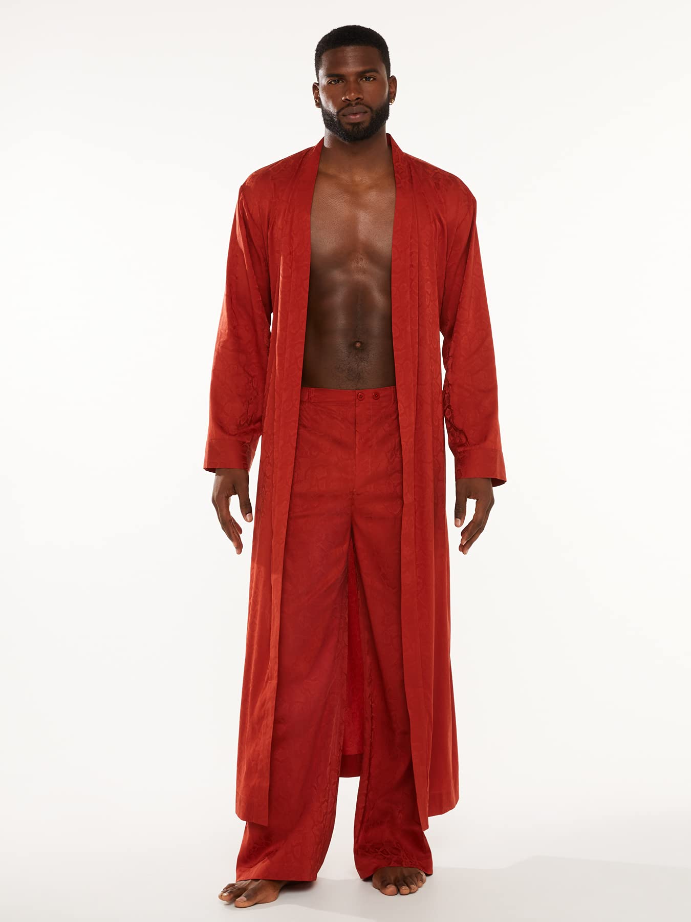 Savage X Fenty Men's Snake Jacquard Long Robe Nightshirt - Luxurious Loungewear for Relaxing at Home & Special Occasions