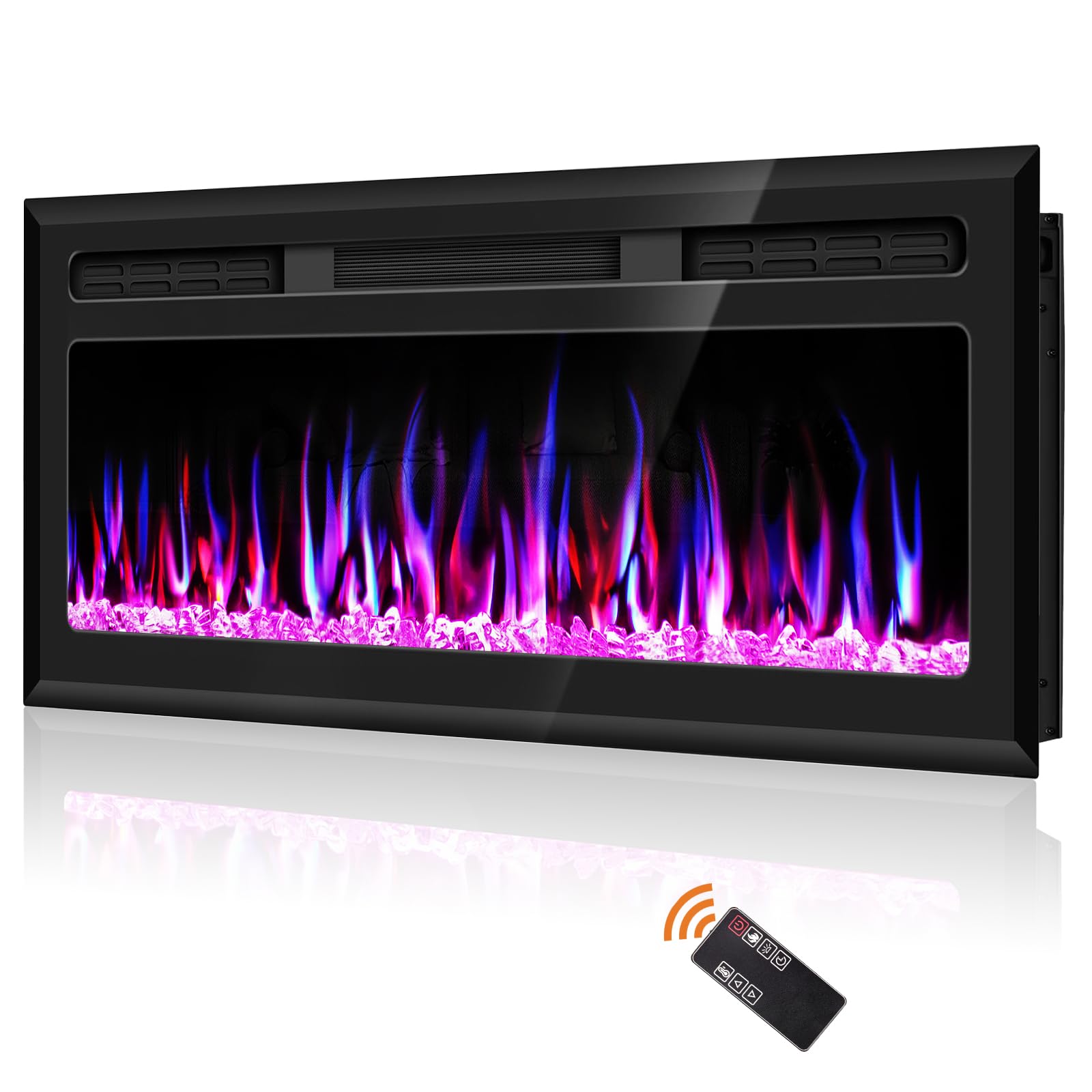 50 Inch Electric Fireplace - Wall Mounted & Recessed Linear Fireplace Insert with Remote Control, Adjustable Flame Colors & Timer, 750W/1500W, Black - Perfect for Living Room, Bedroom & Office Heating
