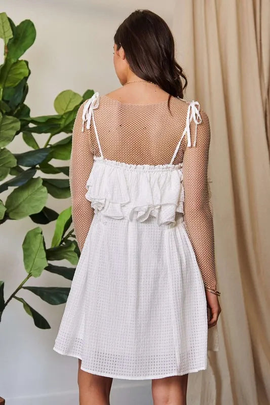 Stylish Jacquard Checker Print Ruffled Resort Dress for Women - Perfect for Beach Vacations, Summer Parties & Tropical Getaways