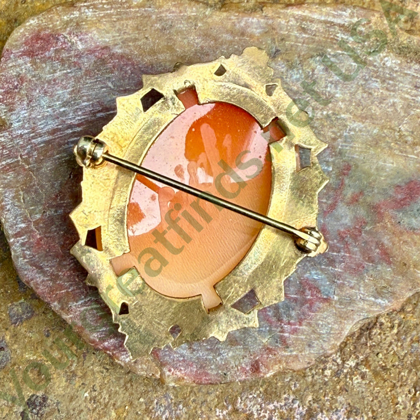 Vintage Hand Carved Shell Cameo Brooch Pin - 14K Gold Filled Antique Jewelry for Women - Perfect for Weddings, Parties & Vintage Fashion Collections