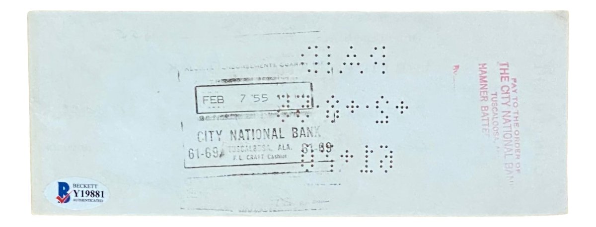Joe Sewell Cleveland Autographed Bank Check - Signed February 5, 1955 - Rare Sports Memorabilia for Collectors - Perfect for Framing and Display in Home or Office