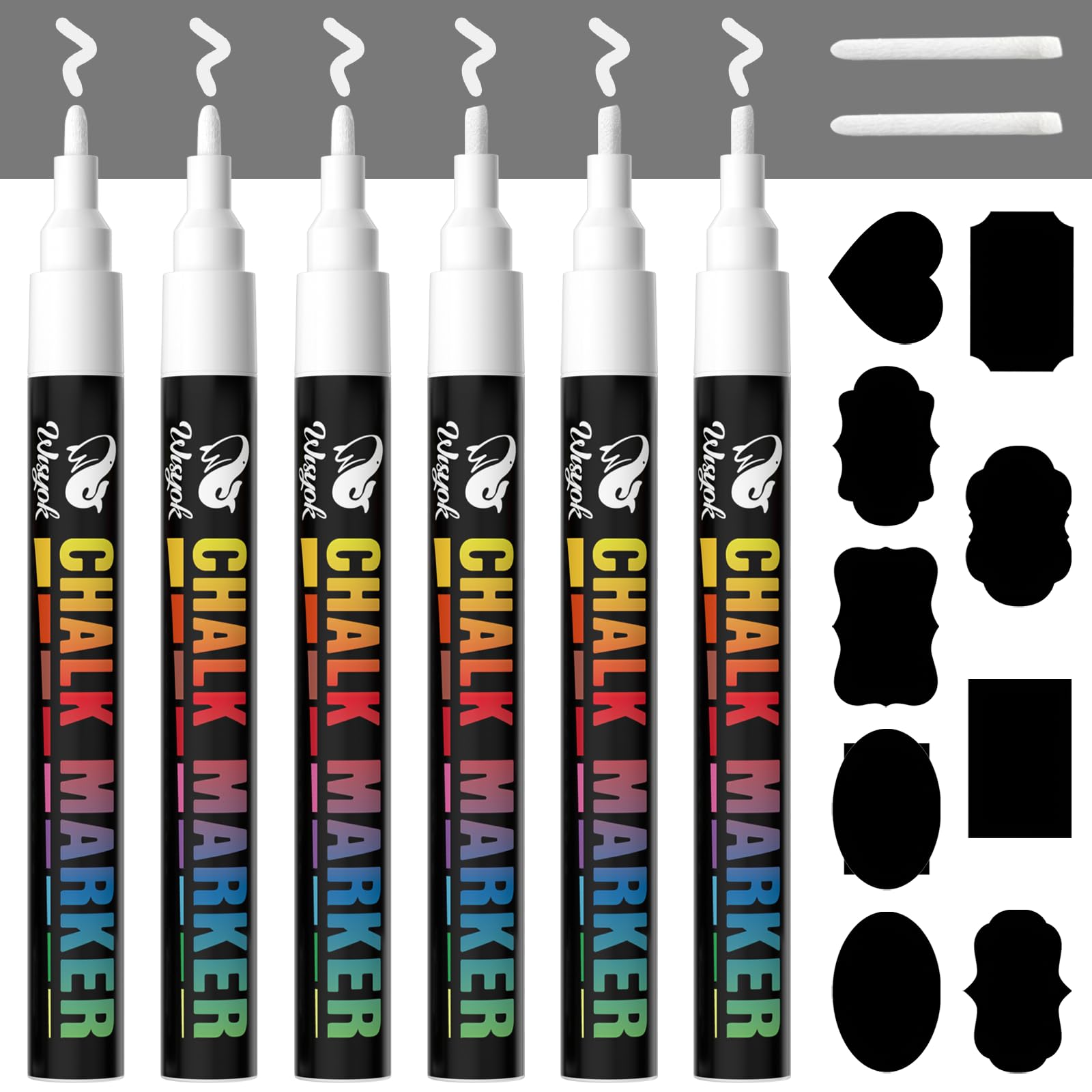 WISYOK 6-Pack Liquid Chalk Markers - Erasable White Ink for Chalkboards, Windows, Blackboards & Glass - 3mm Reversible Bullet & Chisel Tip - Perfect for Restaurants, Classrooms & DIY Signage