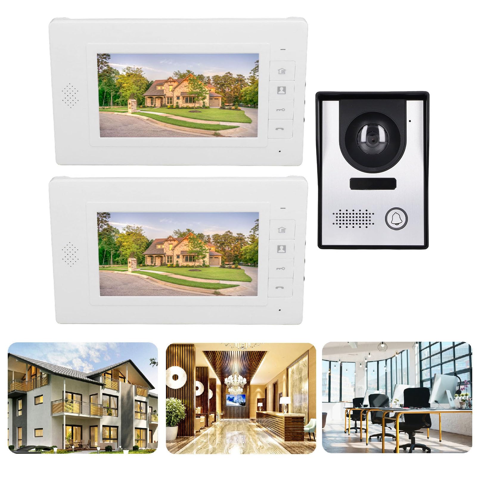 7 Inch Video Intercom System with HD Camera & 2 Monitors - 4-Wire Door Phone Kit, IR Night Vision, Two-Way Audio & Remote Unlock for Villa Security - Perfect for Home, Apartment & Office Entry Control