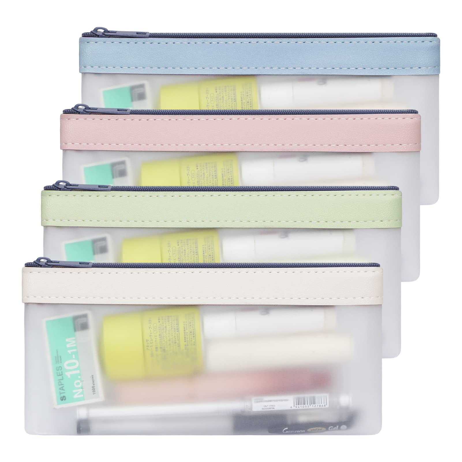 Classycoo 4 Pack Clear Zipper Pencil Case - Multifunctional Stationery Organizer for School, Office, Travel | Pouch for Pens, Makeup, Cosmetics & Small Accessories | Perfect for Students, Professionals & Travelers
