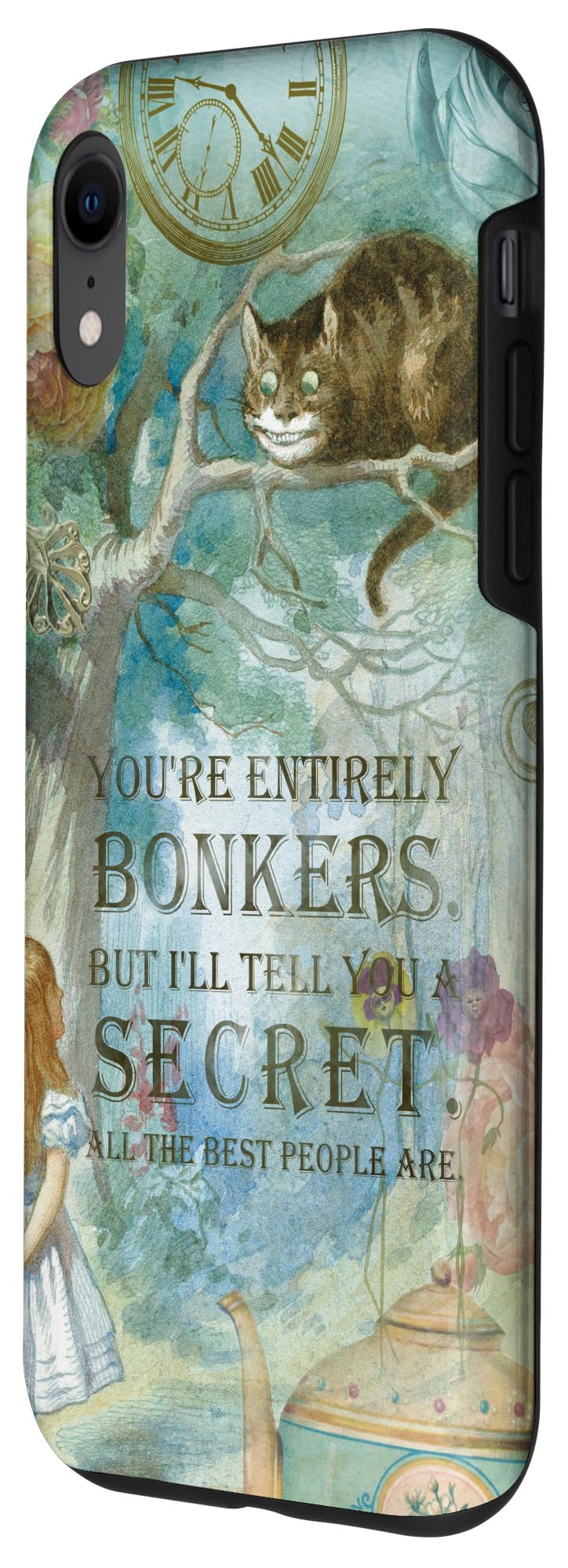 iPhone XR Case - Alice in Wonderland Collage Design with 'Bonkers' Quote | Protective Phone Cover for Women & Men | Perfect Gift for Disney Fans, Tea Parties & Fantasy Lovers