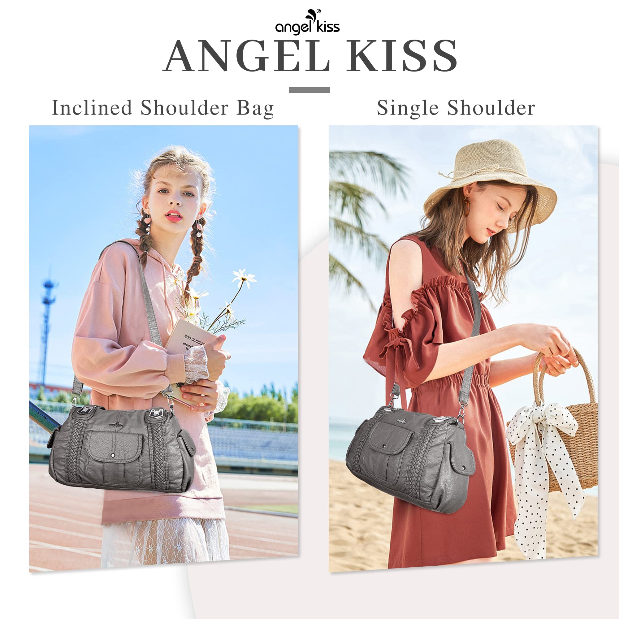 Angelkiss Women's Vegan Leather Crossbody Hobo Satchel Shoulder Tote Purse - Stylish & Durable Handbag for Work, Travel & Everyday Use
