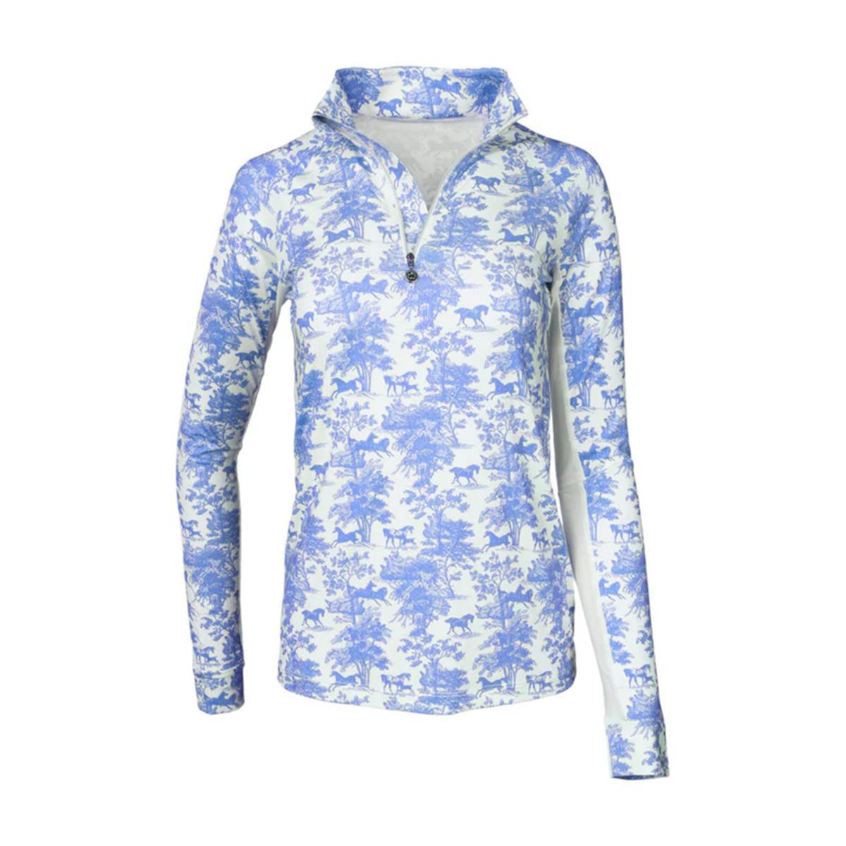 Dapplebay Equestrian Toile Print 1/4 Zip Long Sleeve Riding Shirt for Women - Breathable & Comfortable Equestrian Top for Horseback Riding, Training & Outdoor Activities