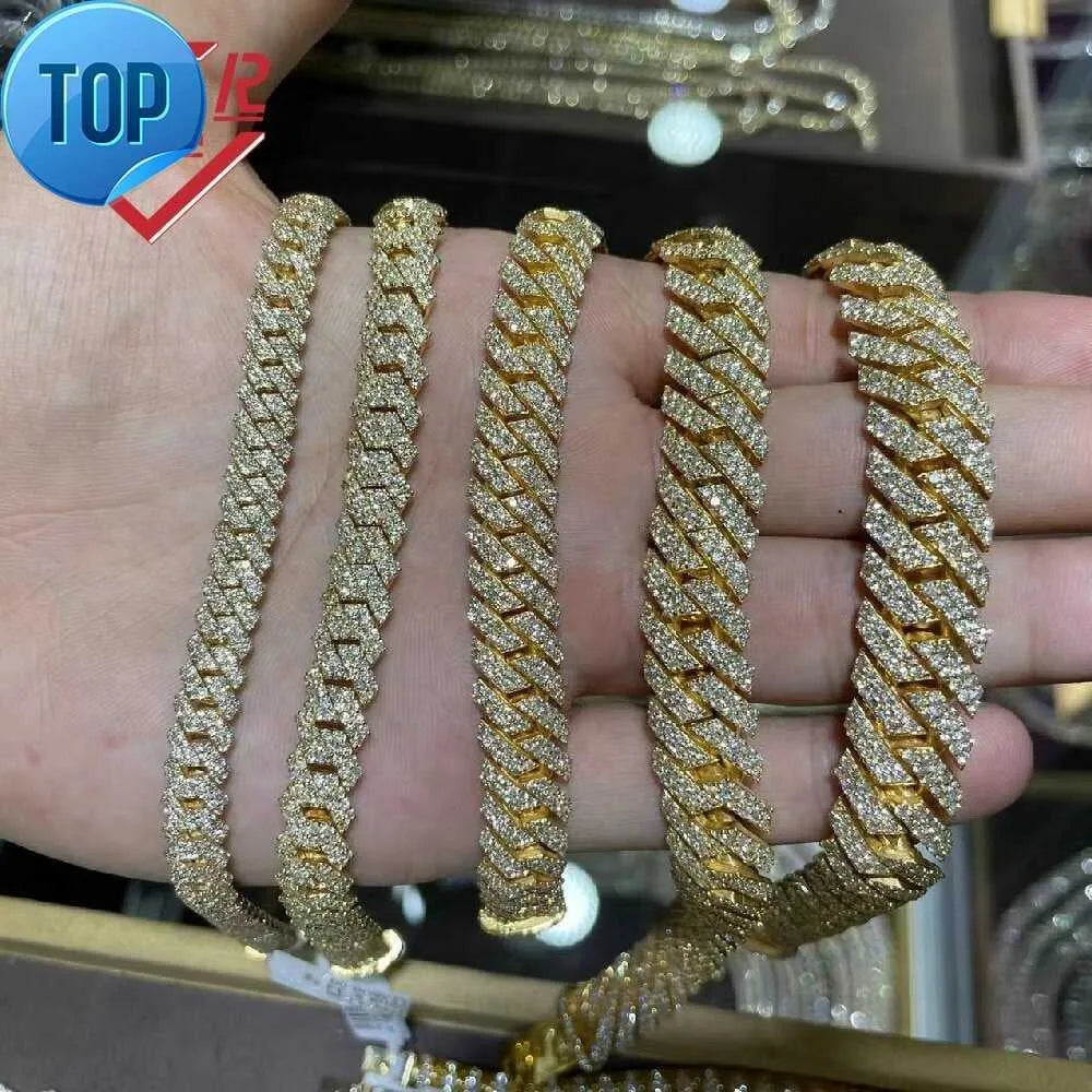 24K Gold Plated Moissanite Cuban Link Chain Necklace for Men - Iced Out Tennis Chain Jewelry - Perfect for Hip Hop Style, Gifts & Special Occasions
