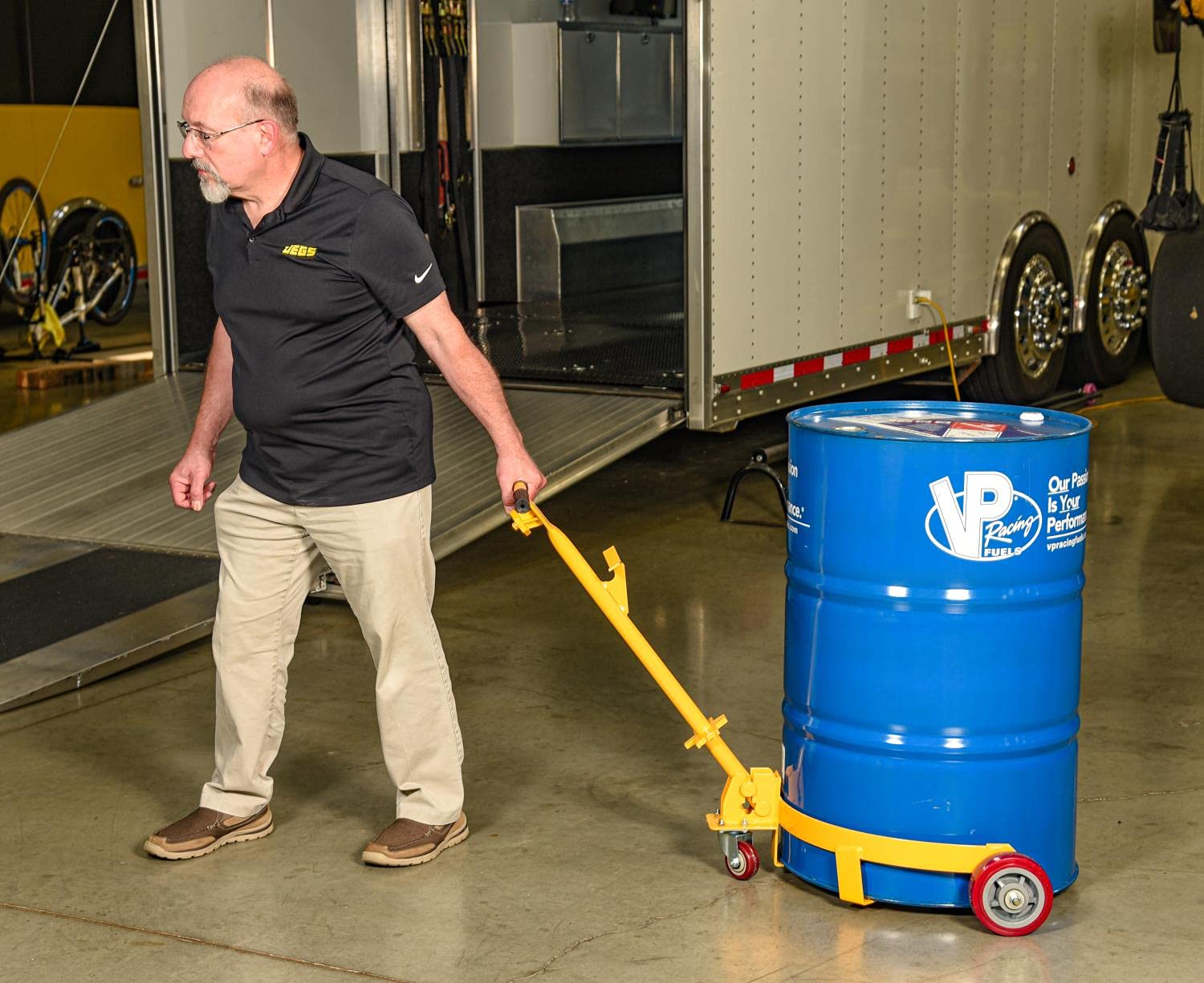 JEGS 80239 Heavy Duty 55 Gallon Steel Drum Caddy with 4 Swivel Wheels - Industrial Drum Dolly for Easy Transport & Storage - Perfect for Garage, Warehouse, and Workshop Use