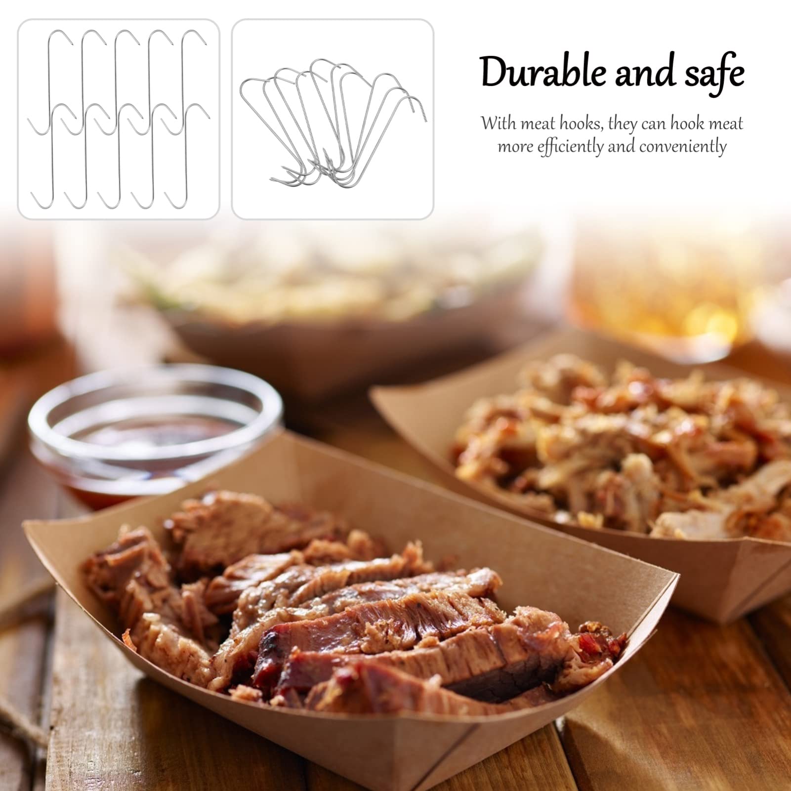 10 Pack Stainless Steel Meat Hooks for Kitchen - Heavy Duty Sausage, Fish, Poultry & Roast Hanging Hooks - BBQ, Smoking, Chinese Bacon & Pork Hanging - Perfect for Home Kitchen, Butcher Shop & Outdoor Cooking