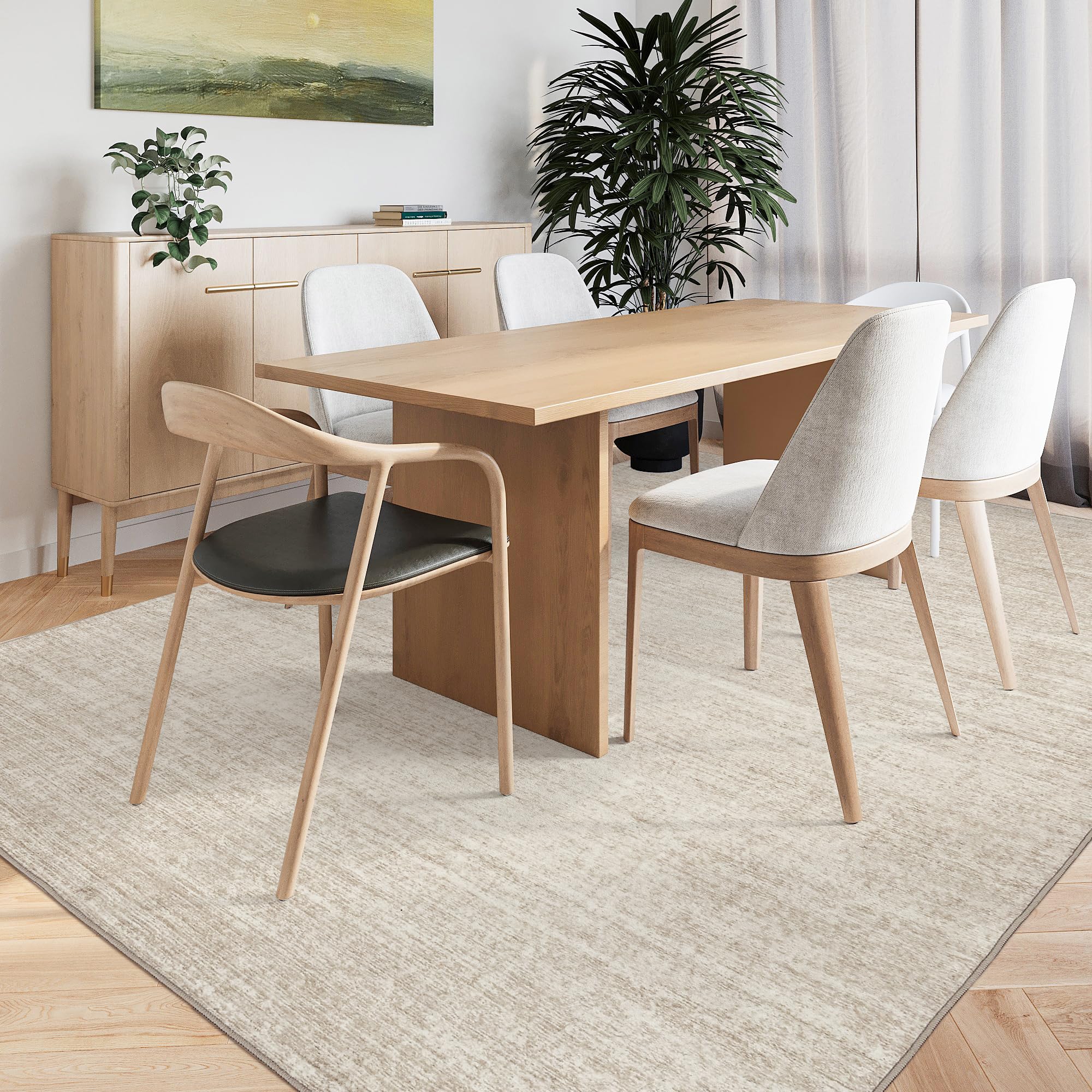 Valenrug Washable Rug - Stain Resistant Non-Slip Area Rug for Living Room & Bedroom | Machine Washable Foldable Printed Carpet (Beige, 9'x12') - Perfect for High-Traffic Areas, Pet-Friendly Homes & Easy Cleaning