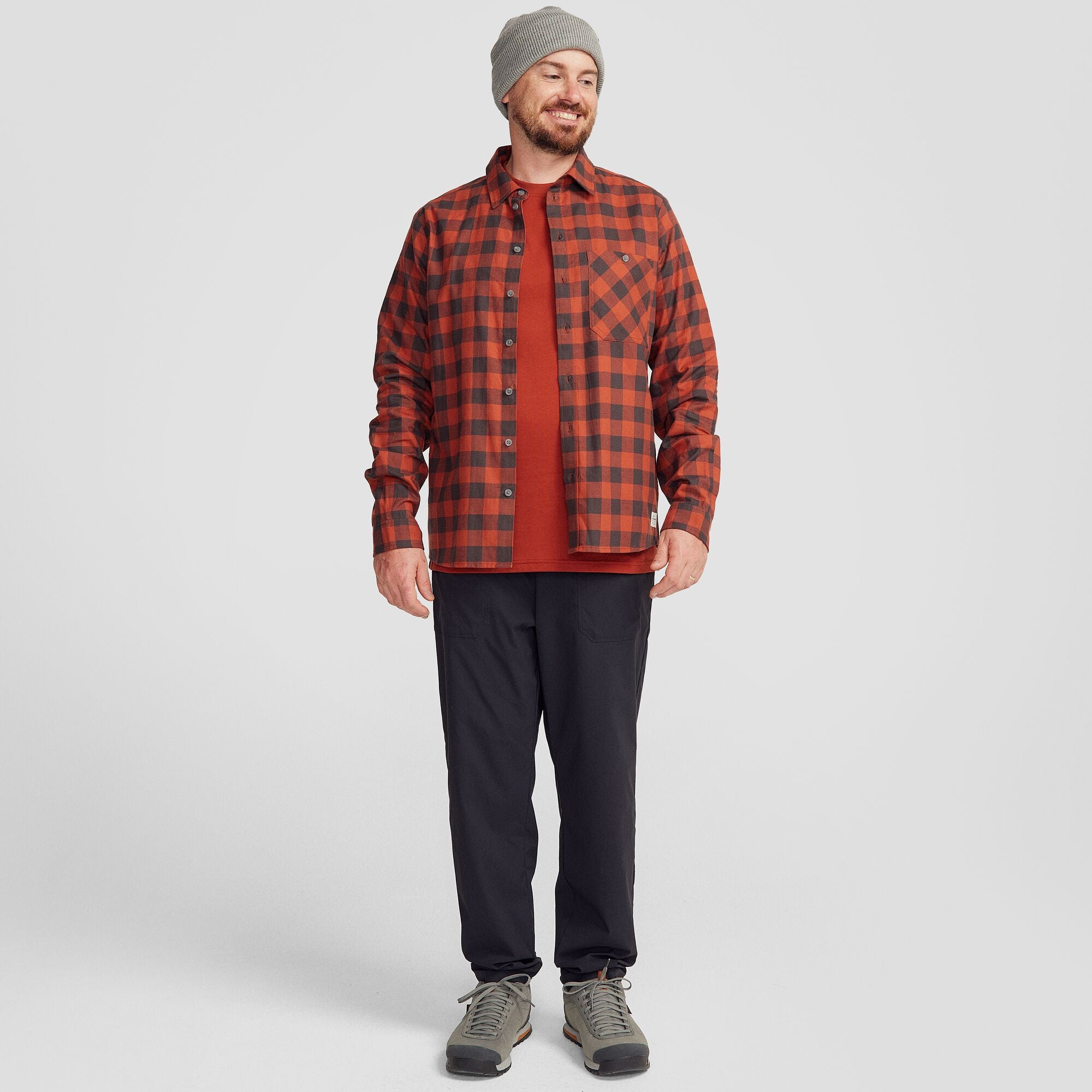 Fyfe Mens Long Sleeve Shirt - Redwood Gingham Plaid Flannel Shirt for Men | Casual Wear, Outdoor Activities & Fall Fashion