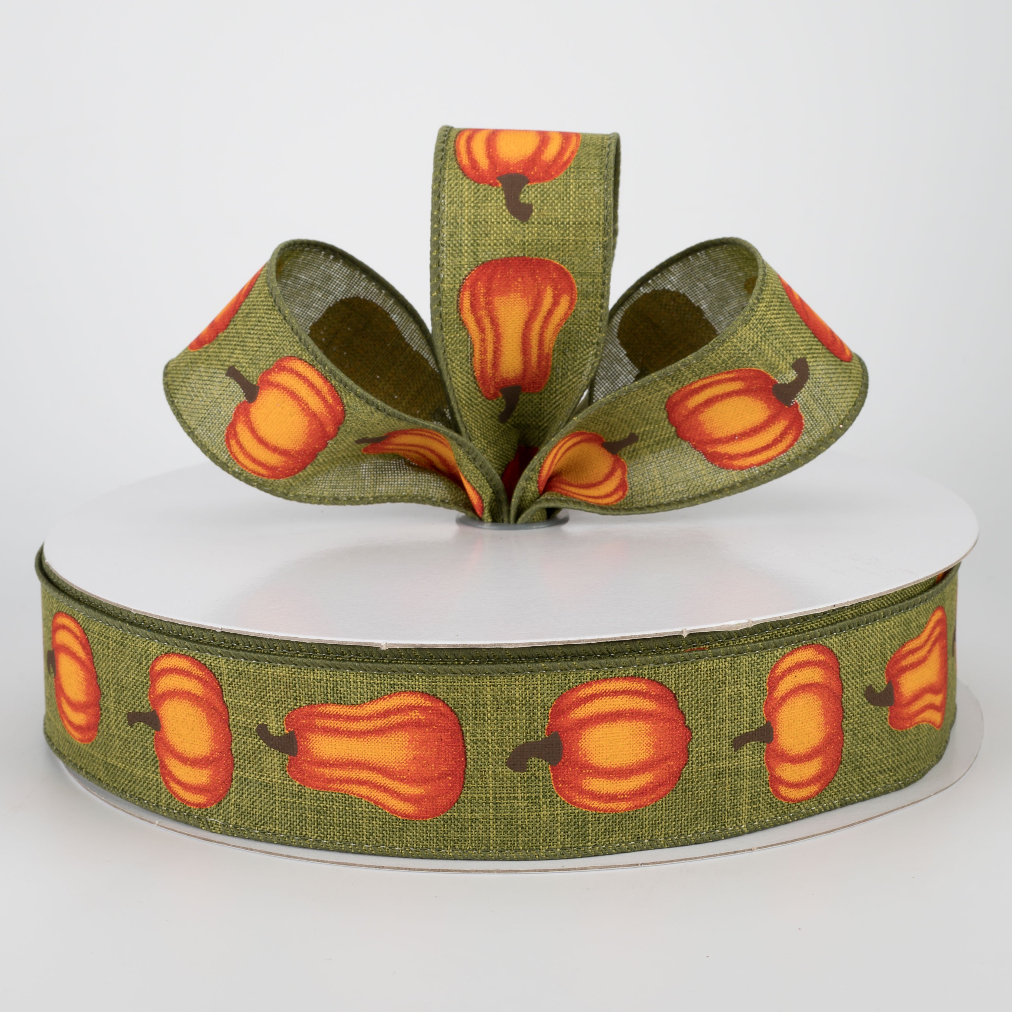 1.5 Inch Orange Pumpkin Ribbon with Moss Design - 50 Yards Bulk Roll for Fall Decorations, Gift Wrapping, and DIY Crafts