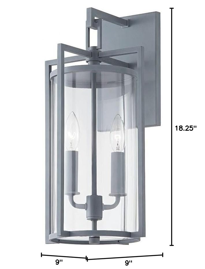 Troy-Standard B1142-WZN Percy 2-Light Wall Sconce - 18.25 Inch Tall, 9 Inch Wide Weathered Zinc Finish - Perfect for Bedroom, Hallway & Porch Lighting