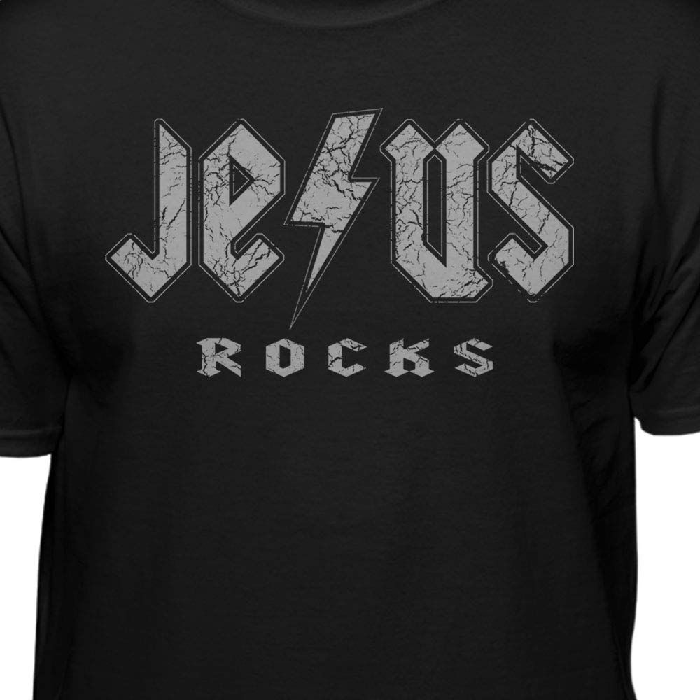 Jesus Rocks Logo Graphic T-Shirt for Men & Women - Christian Faith Apparel for Church, Bible Study & Everyday Wear