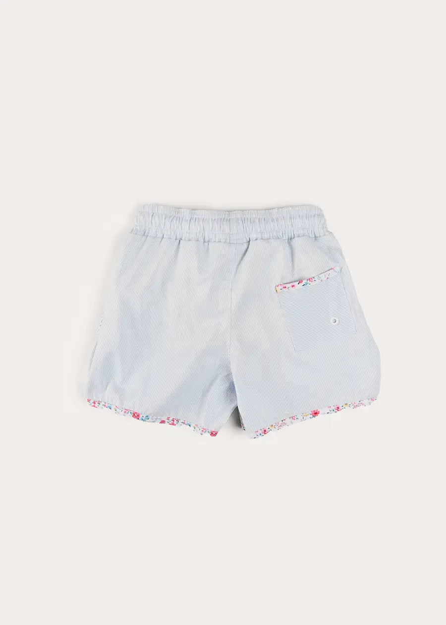 Blue Striped Contrast Trim Swim Shorts for Boys (2-10 Years) - Perfect for Beach, Pool & Summer Water Activities