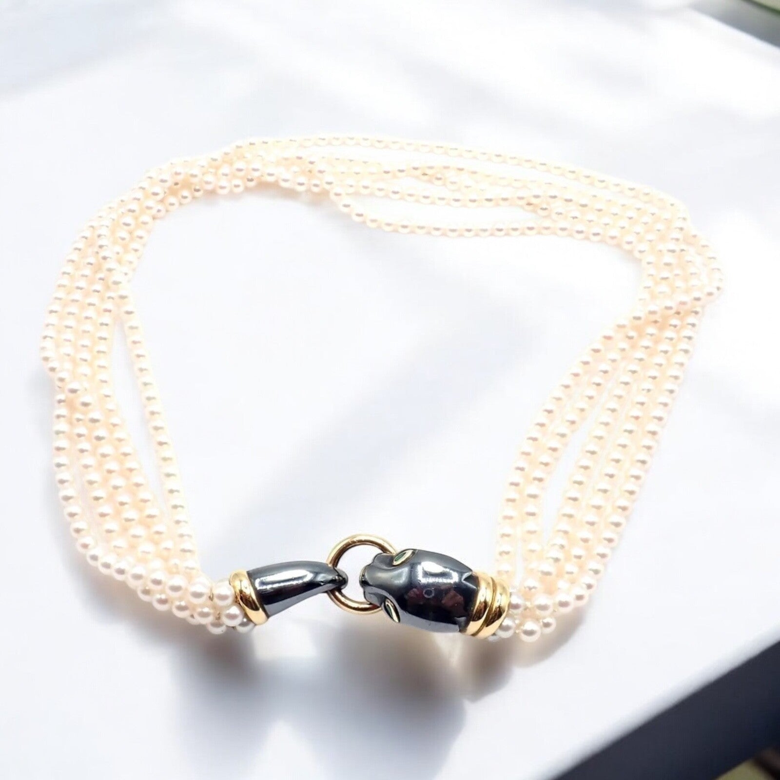 Cartier Panther 18K Yellow Gold & Silverium Pearl Emerald Necklace - Luxury Jewelry for Women, Elegant Gift for Anniversary & Special Occasions