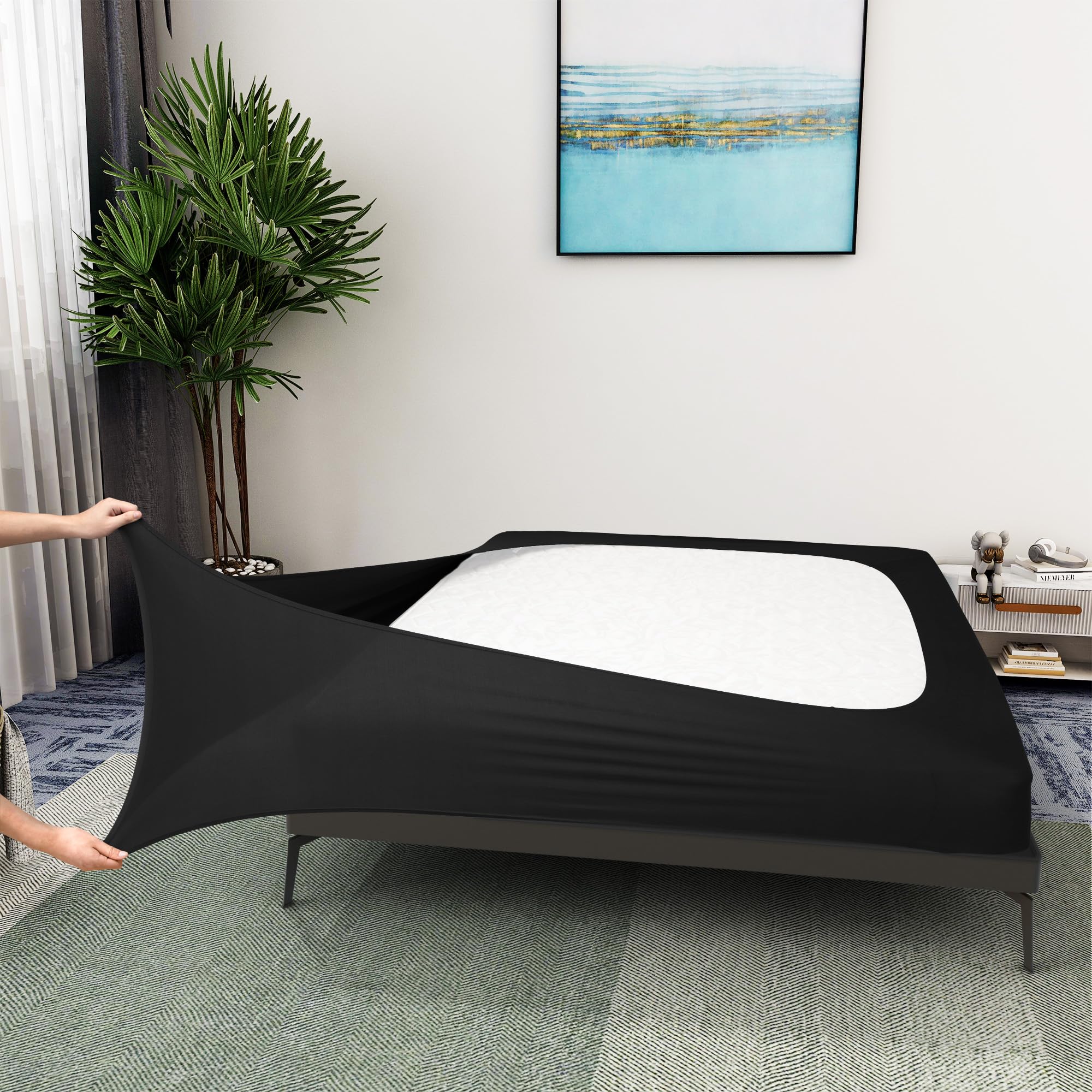 Stretchable Jersey Knit Box Spring Cover for Twin/Twin XL Beds - 4-Side Wrap Around Bed Skirt in Black for Hotels & Home Use | Perfect for Guest Rooms, Dormitories & Bedroom Decor