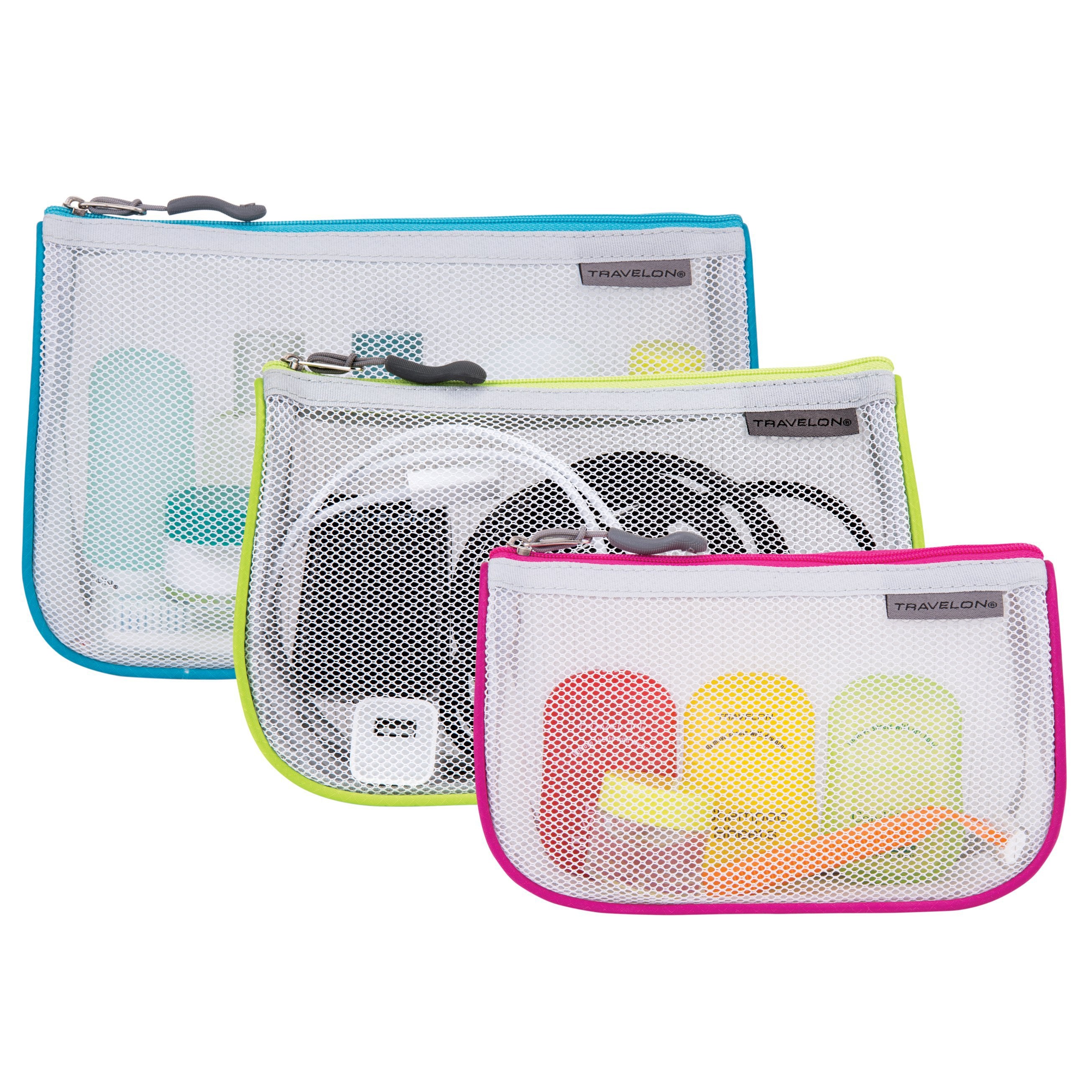 Travelon Set of 3 Waterproof Travel Pouches - Small, Medium & Large Size Organizer Bags for Passport, Money, Cosmetics & Essentials | Perfect for Vacation, Business Trips & Daily Use
