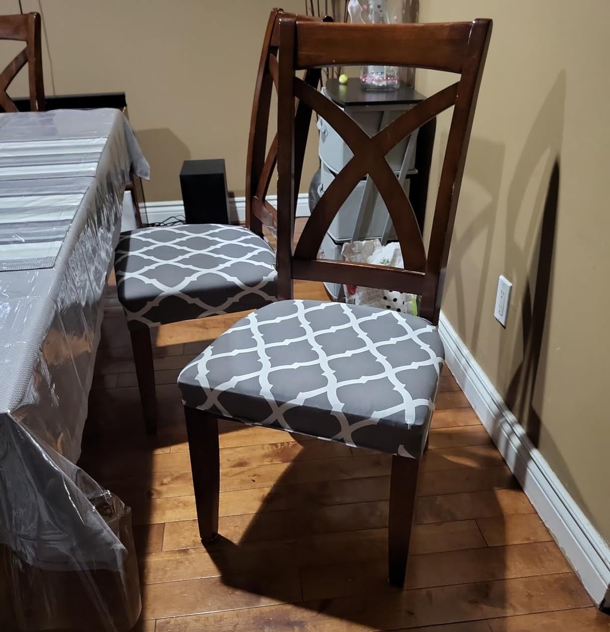 Stretch Dining Chair Seat Covers Set of 4 - Soft Removable Washable Chair Slipcovers for Kitchen & Dining Room - Universal Fit Protector (Rear-Covered, Grey) - Perfect for Home, Office, Restaurant & Party Decor