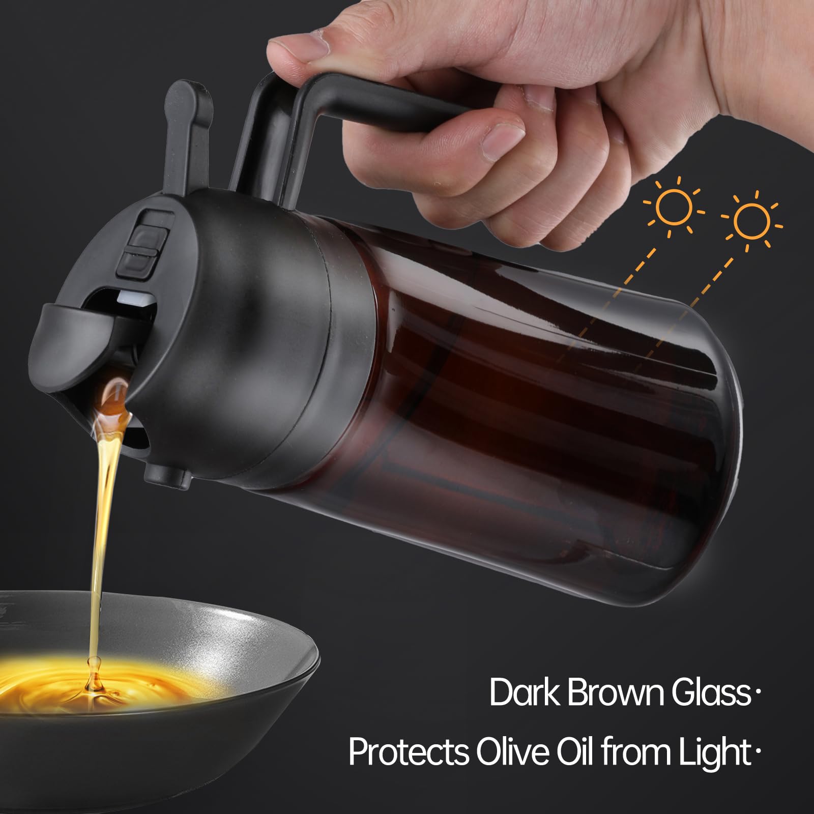 2 in 1 Glass Oil Sprayer & Olive Oil Dispenser Bottle - 16oz Kitchen Gadget for Cooking, Baking & Air Fryer with Bonus 8 Stickers | Perfect for Salad Dressing, Grilling & Healthy Meal Prep