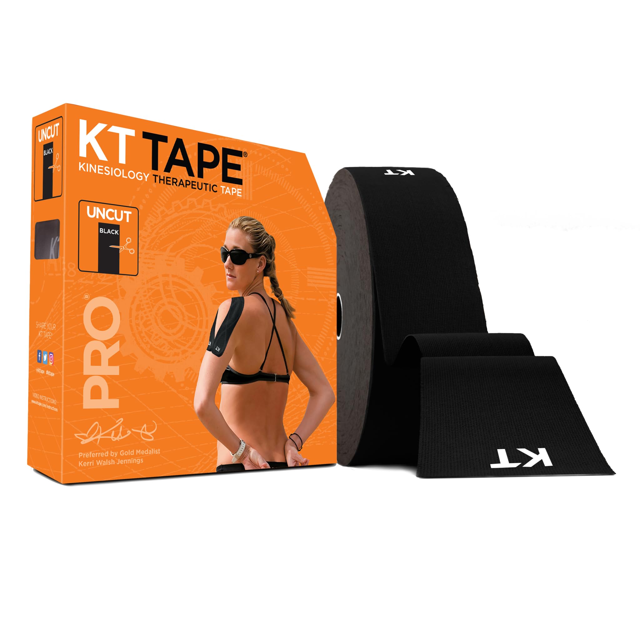 KT Tape Pro Synthetic Kinesiology Athletic Tape - 125' Uncut Roll for Sports Injuries, Muscle Support & Pain Relief - Ideal for Running, Weightlifting & Physical Therapy