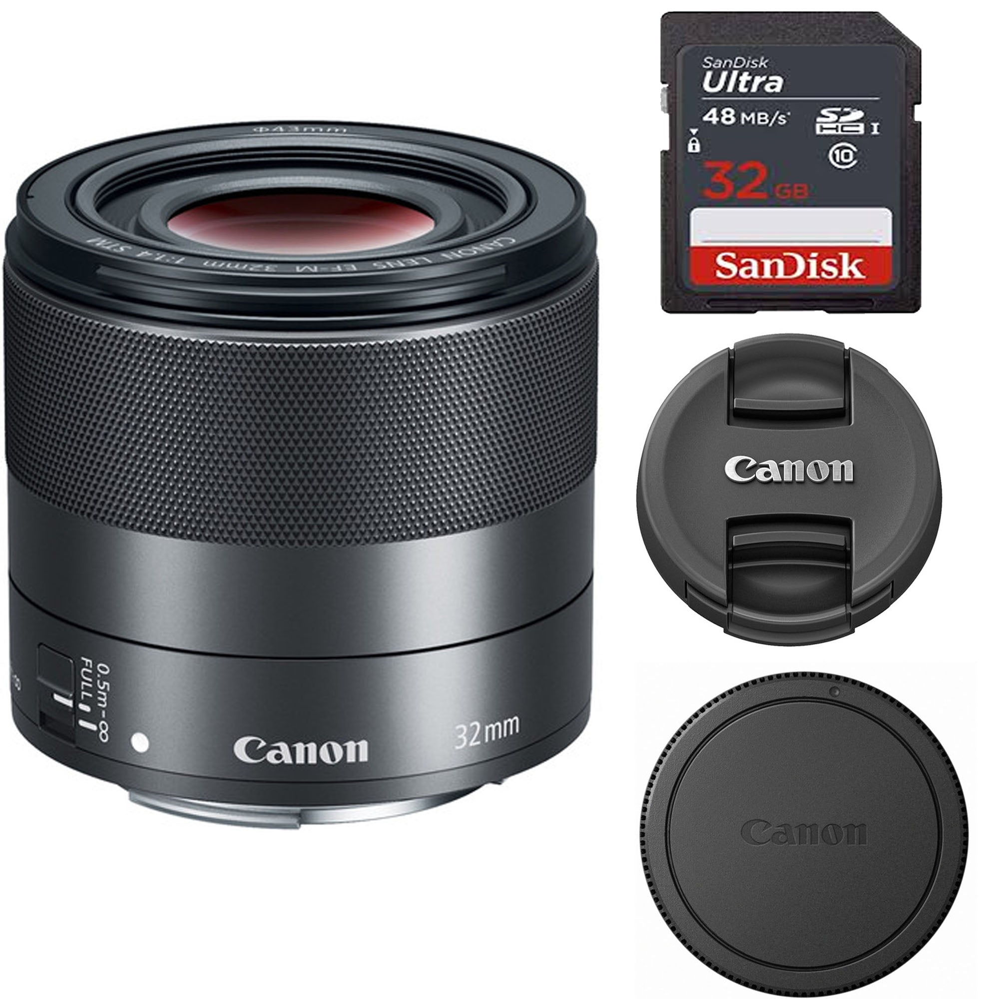 Canon EF-M 32mm f/1.4 STM Lens (2439C002) with SanDisk 32GB SD Card - Perfect for Portrait Photography & Low-Light Shooting