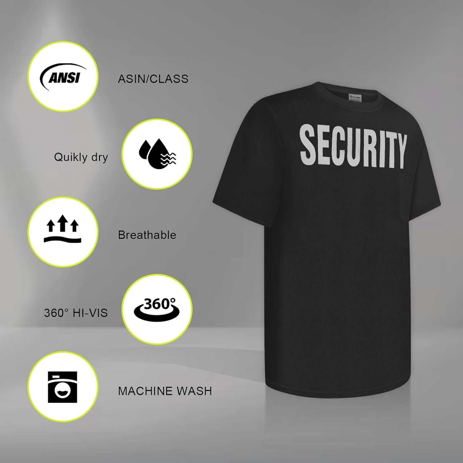 Men's Security Work Shirt - Front & Back Printed Safety T-Shirt for Security Guards, School & Supermarket Staff - High Visibility Workwear - ABDX-Black XXL - Perfect for Patrol Duty, Event Security & Retail Safety