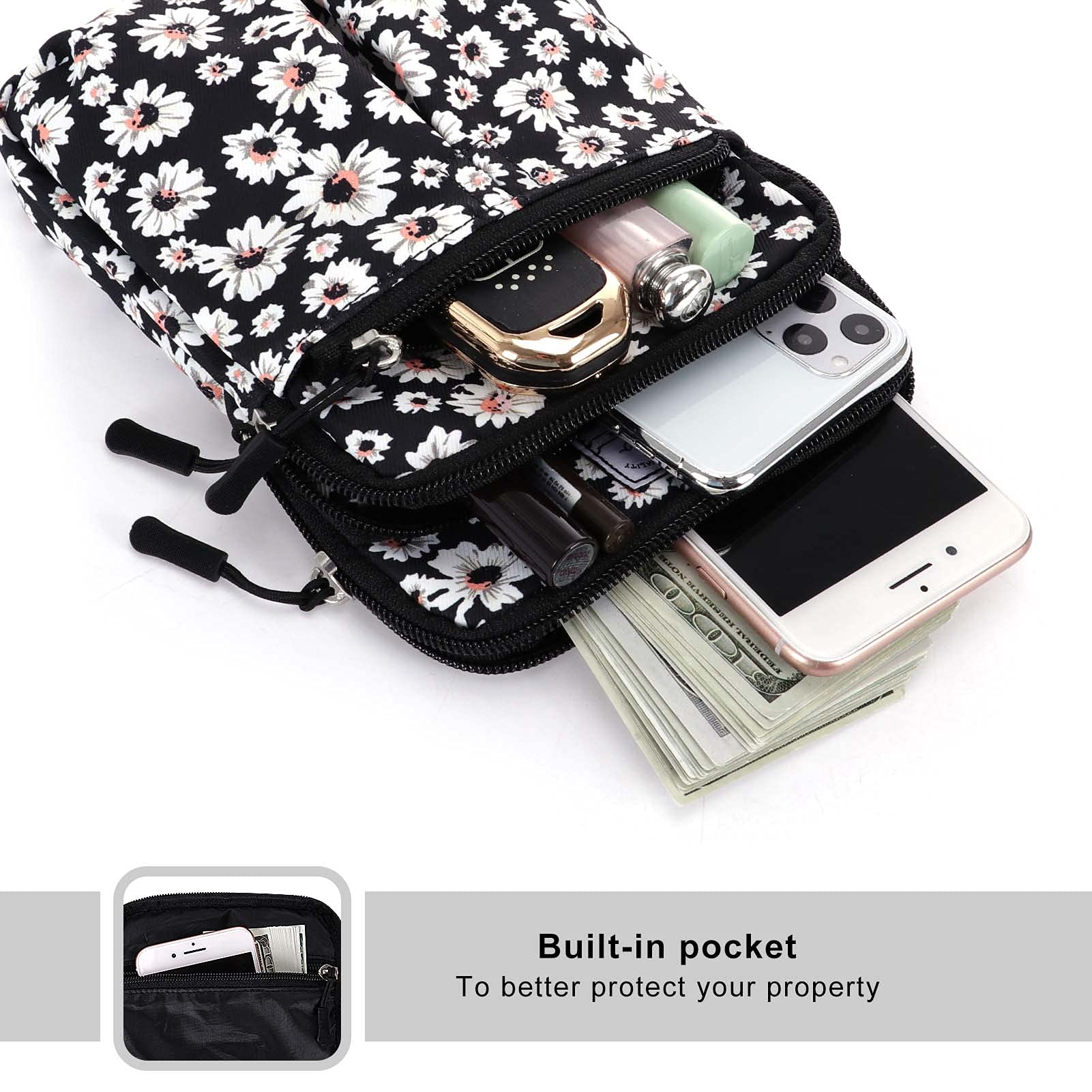 KAMO Multifunction Crossbody Phone Bag - Waterproof Waist Pack with Triple Zipper for iPhone & Smartphones - Perfect for Outdoor, Travel, Gym & Daily Use (Unisex Design for Women & Men)