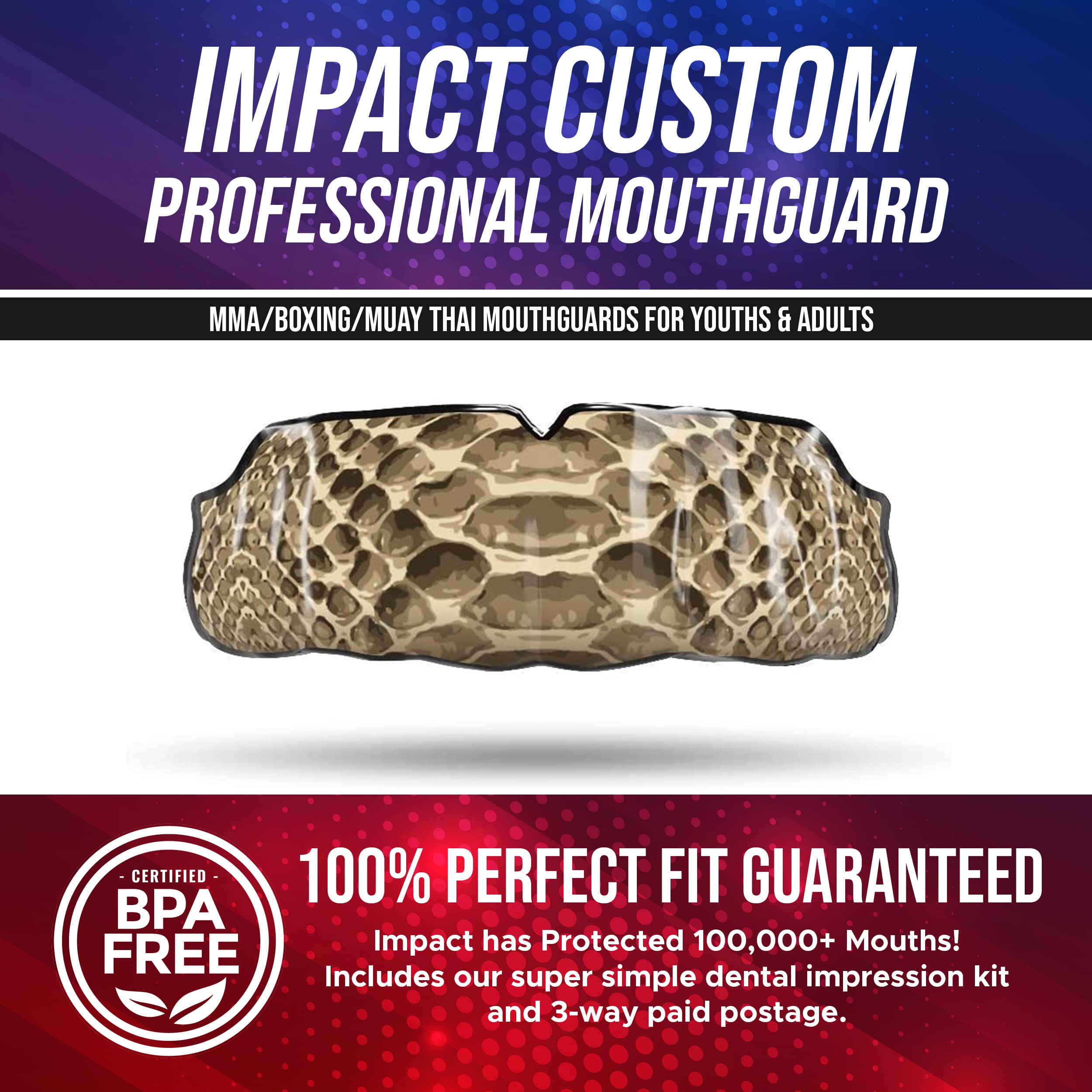 Impact Custom Professional MMA Boxing Muay Thai Mouthguard - Snake Skinz Design for Ultimate Protection | Perfect for Training, Sparring & Competition