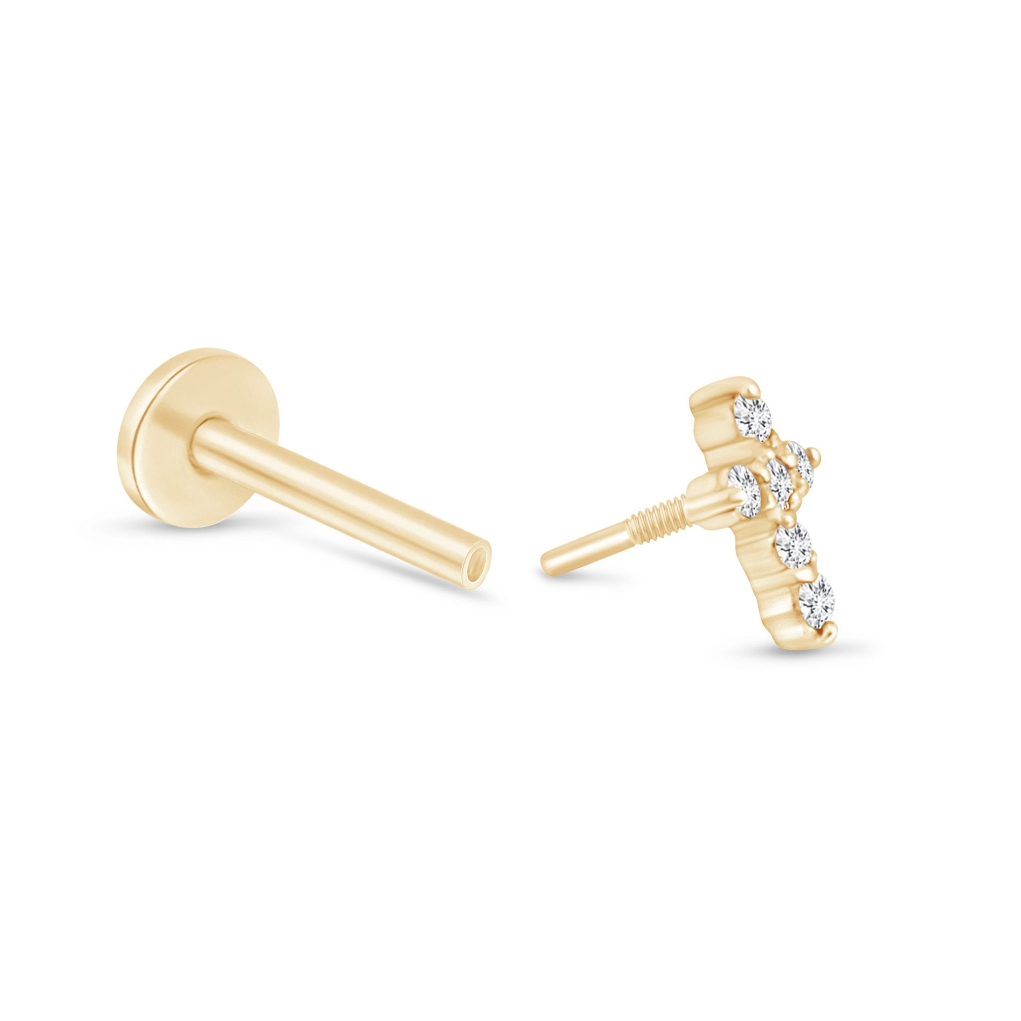 14K Yellow Gold Diamond Pavé Cross Stud Earrings - Hypoallergenic, Flat Back for Comfort - Perfect for Everyday Wear, Gifts & Special Occasions