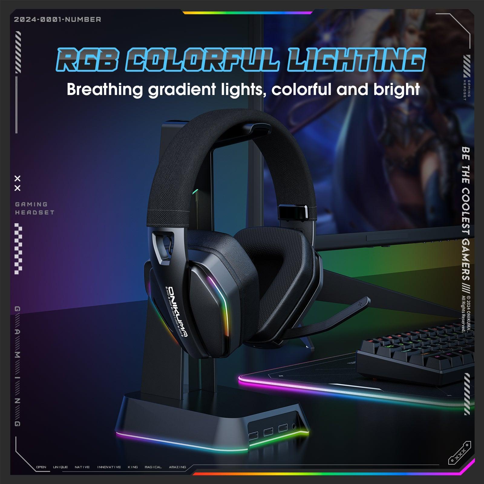 ONIKUMA GT826 Gaming Headset with Microphone - 2.4GHz Wireless/Bluetooth/Wired 3 Modes - Lightweight Over-Ear Headphones for PC, PS5, Xbox, Mobile Gaming & Online Meetings