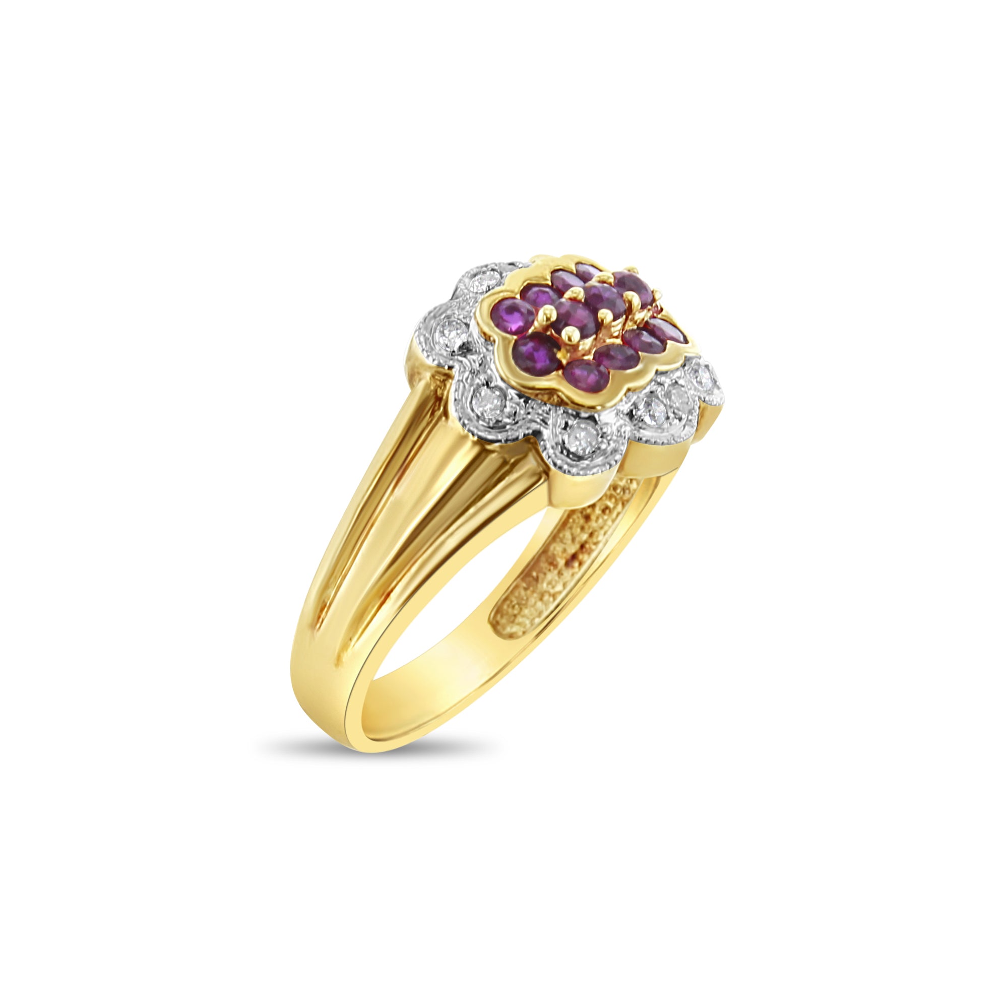 14K Yellow Gold Ruby & Diamond Pave Ring - 0.70cttw Vintage Style Jewelry for Women, Perfect for Anniversary Gifts, Valentine's Day & Special Occasions