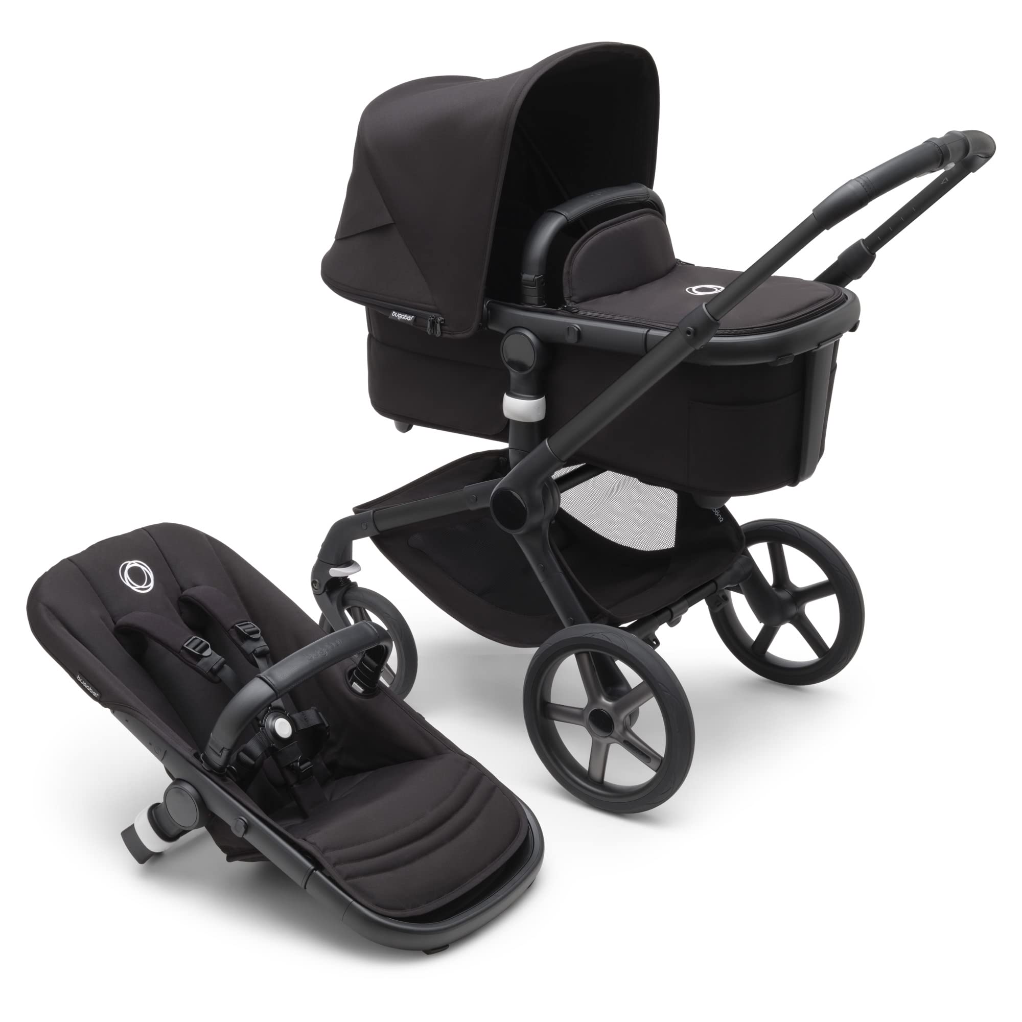 Bugaboo Fox 5 All-Terrain Stroller - 2-in-1 Baby Stroller with Full Suspension & Easy Fold | Spacious Bassinet & Extendable Toddler Seat | One-Handed Maneuverability | Black Chassis & Canopy | Perfect for City Walks, Park Outings & Travel Adventures