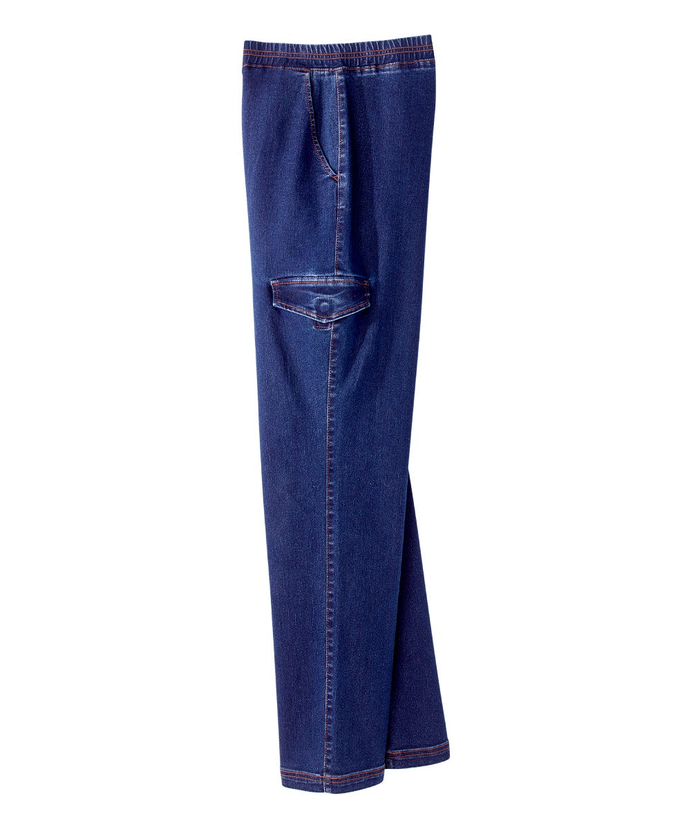 Men's Stretch Pull-On Jeans with Cargo Pockets - Comfortable Self-Dressing Denim Pants for Casual Wear & Outdoor Activities