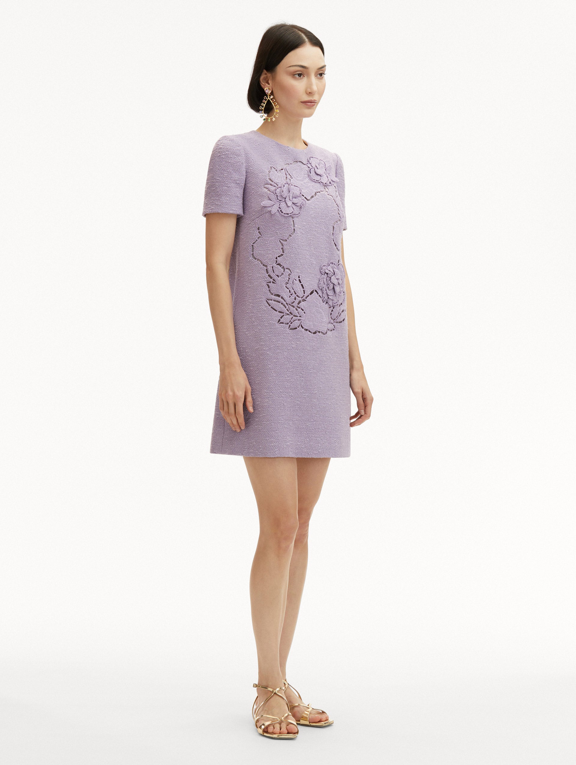 English Rose Cutout Tweed Shift Dress - Vintage Floral Print Women's Dress for Office, Party & Special Occasions